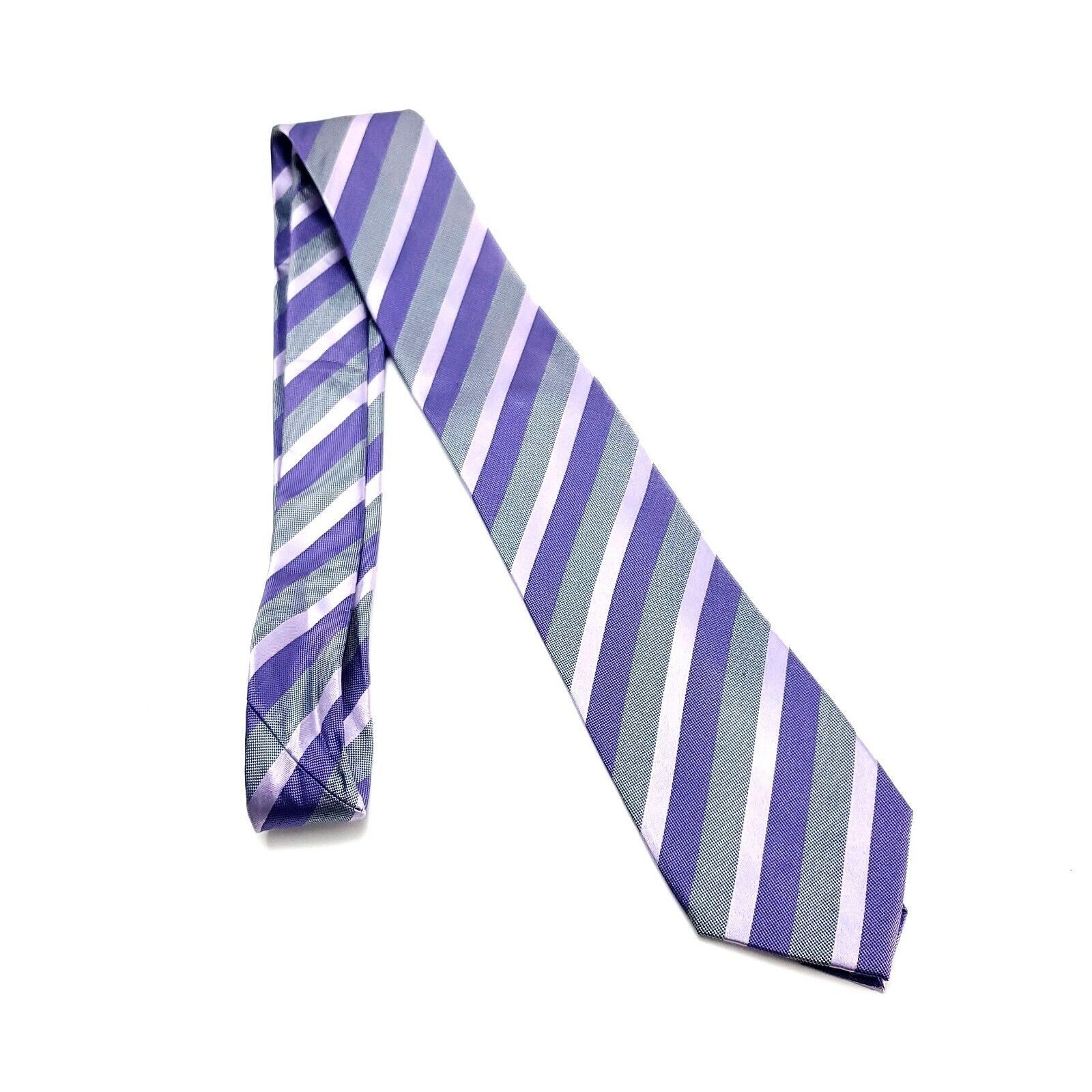 Alfani Alfani Silk Tie Purple Striped Woven Gray Skinny Size ONE SIZE - 6 Thumbnail