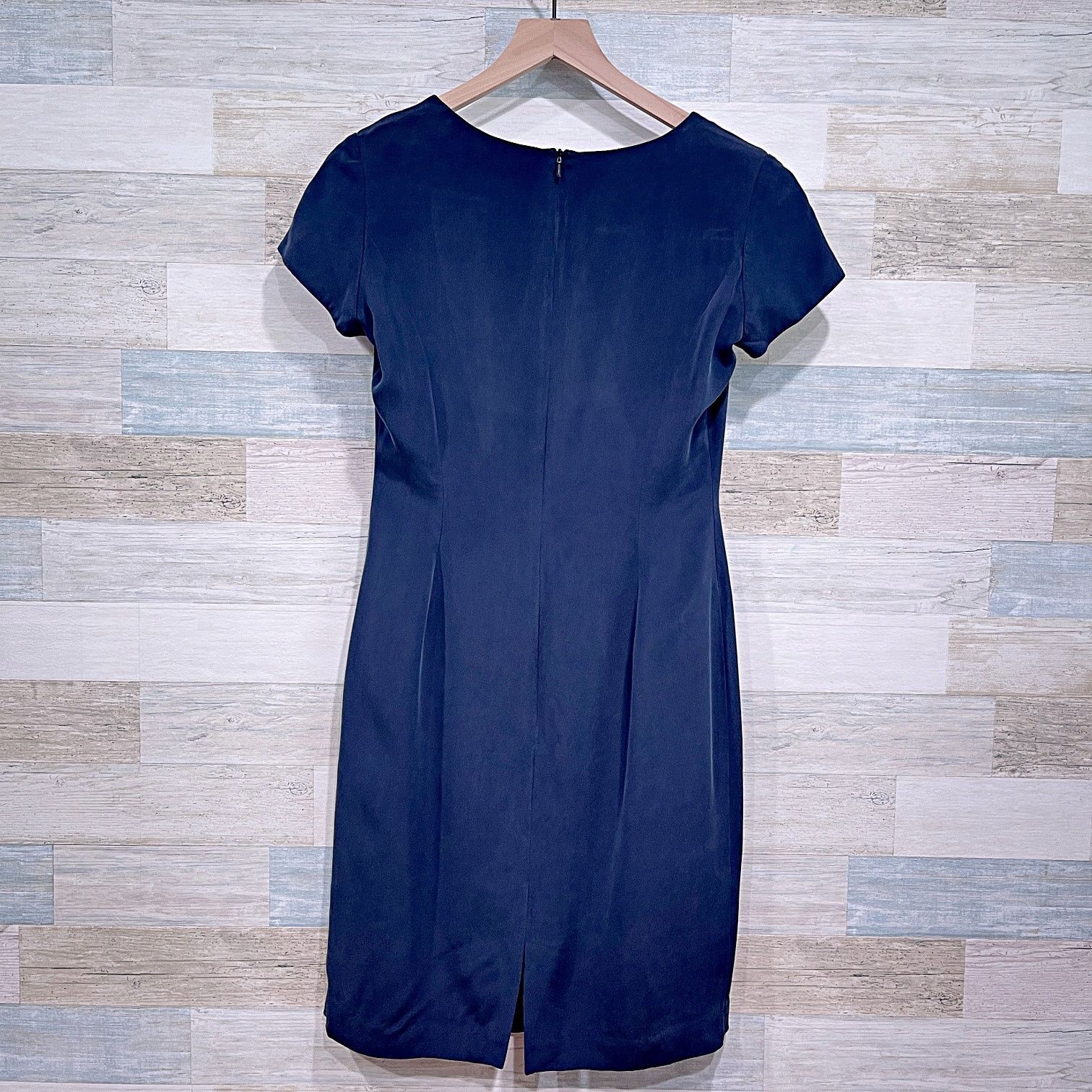 Other JONES NEW YORK 100% Silk Sheath Dress Navy Blue Womens 6 Size M / US 6-8 / IT 42-44 - 4 Thumbnail