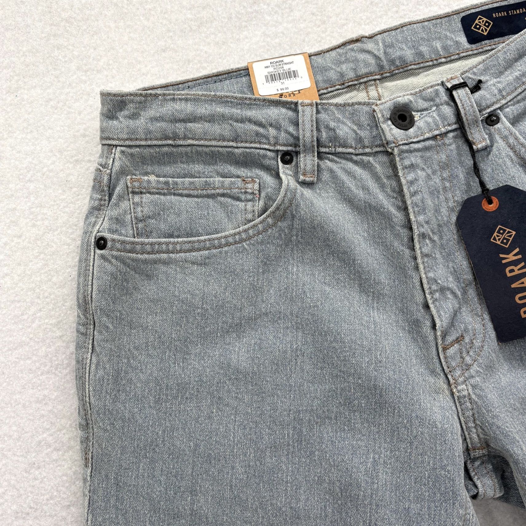 Roark Roark HWY 133 Jeans Mens 31x32 Smokey Blue Slim Straight Denim Stretch Hemp NWT Size US 31 - 3 Thumbnail
