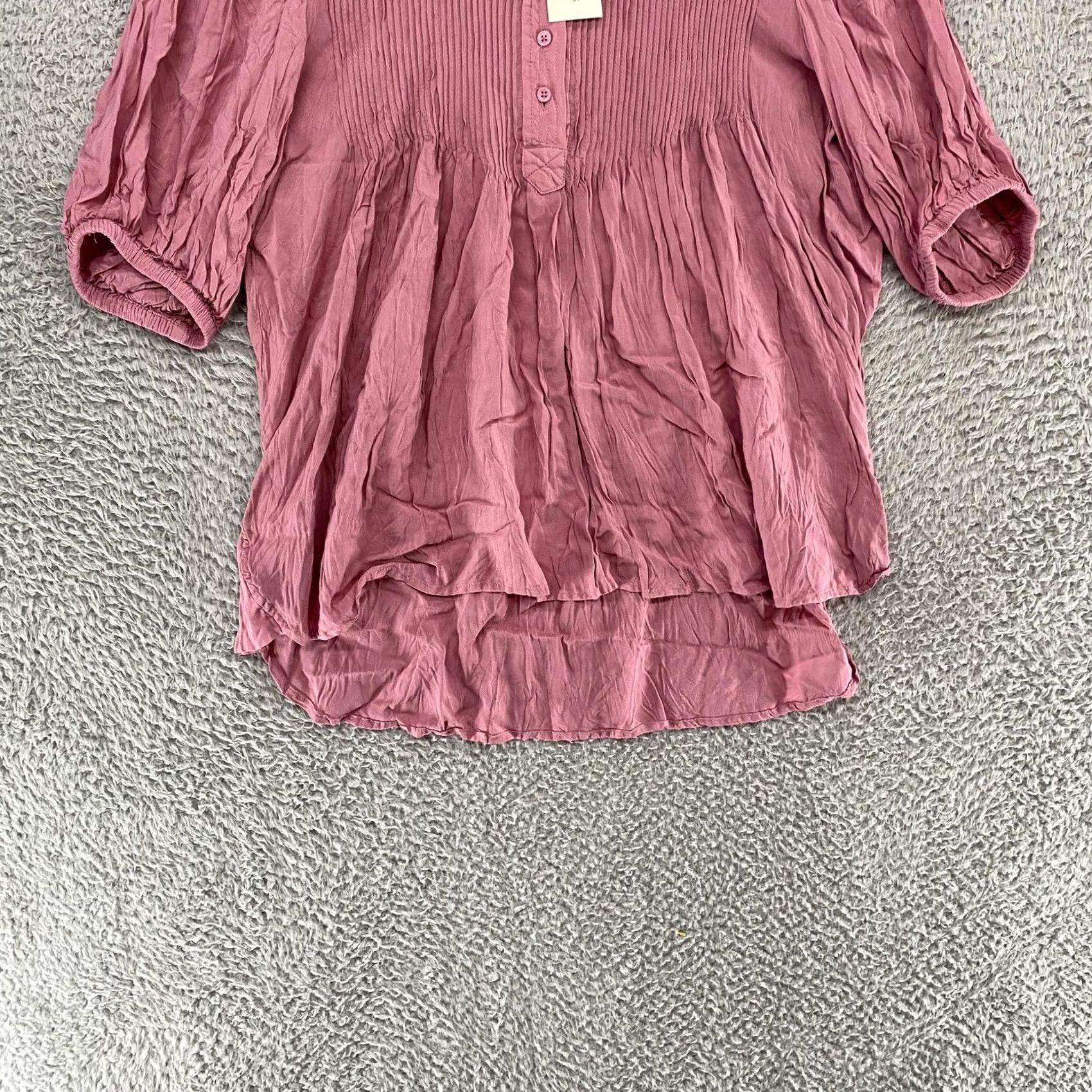 Vintage Sundance Shirt Womens XL Pink Kimberly Tunic Pintuck Henley Crinkle Rayon Top Size XL / US 12-14 / IT 48-50 - 3 Thumbnail
