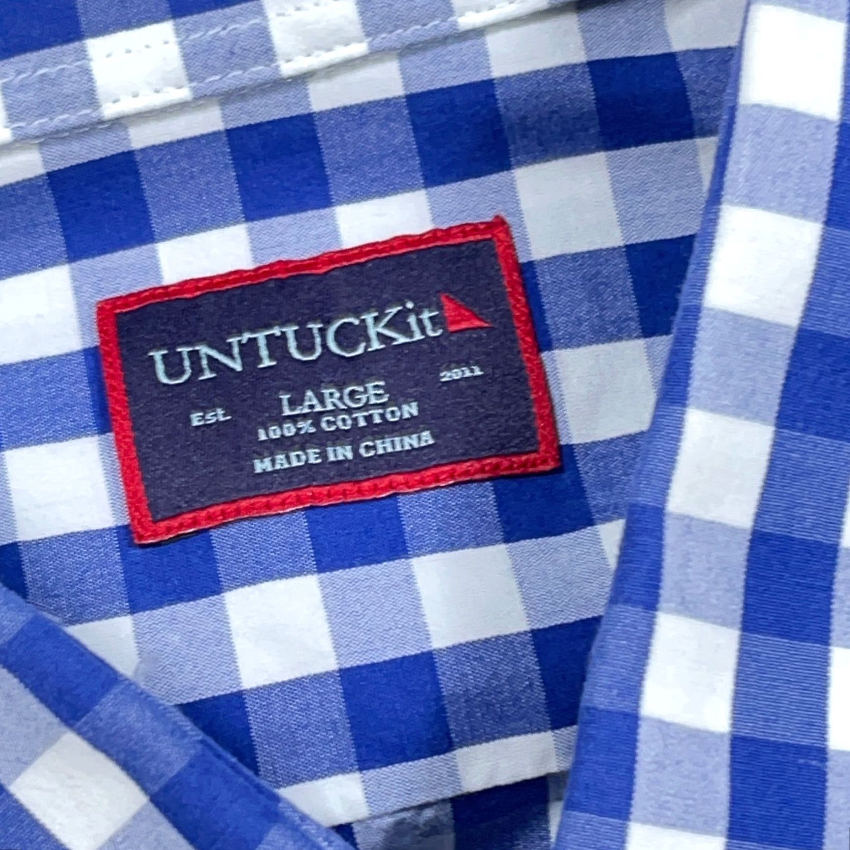 UNTUCKit UNTUCKit Shirt Men Large Blue White Button Up Gingham Check Dress Casual Poplin Size US L / EU 52-54 / 3 - 3 Thumbnail