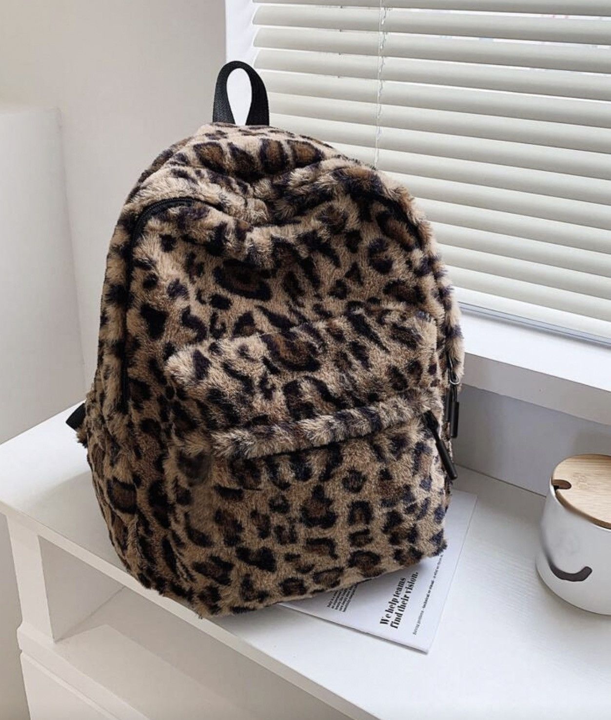 Japanese Brand Y2K Leopard Print Faux Fur Fuzzy Backpack | Plush Bag Size ONE SIZE - 1 Thumbnail