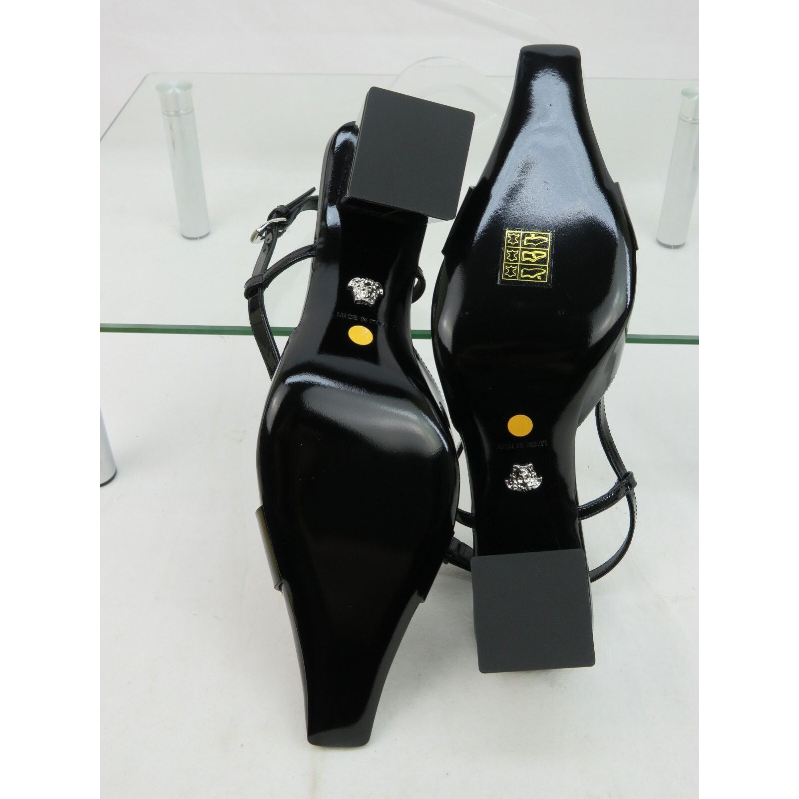 Versace VERSACE BLACK PATENT LEATHER COIN MEDUSA SANDALS PUMPS 37.5 Size US 7.5 / IT 37.5 - 11 Thumbnail
