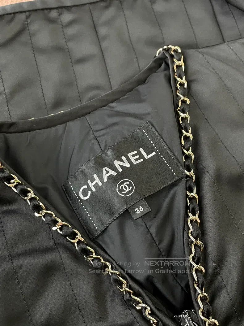 Chanel Chanel Black gold chain leather chain thin cotton jacket Size XS / US 0-2 / IT 36-38 - 5 Thumbnail