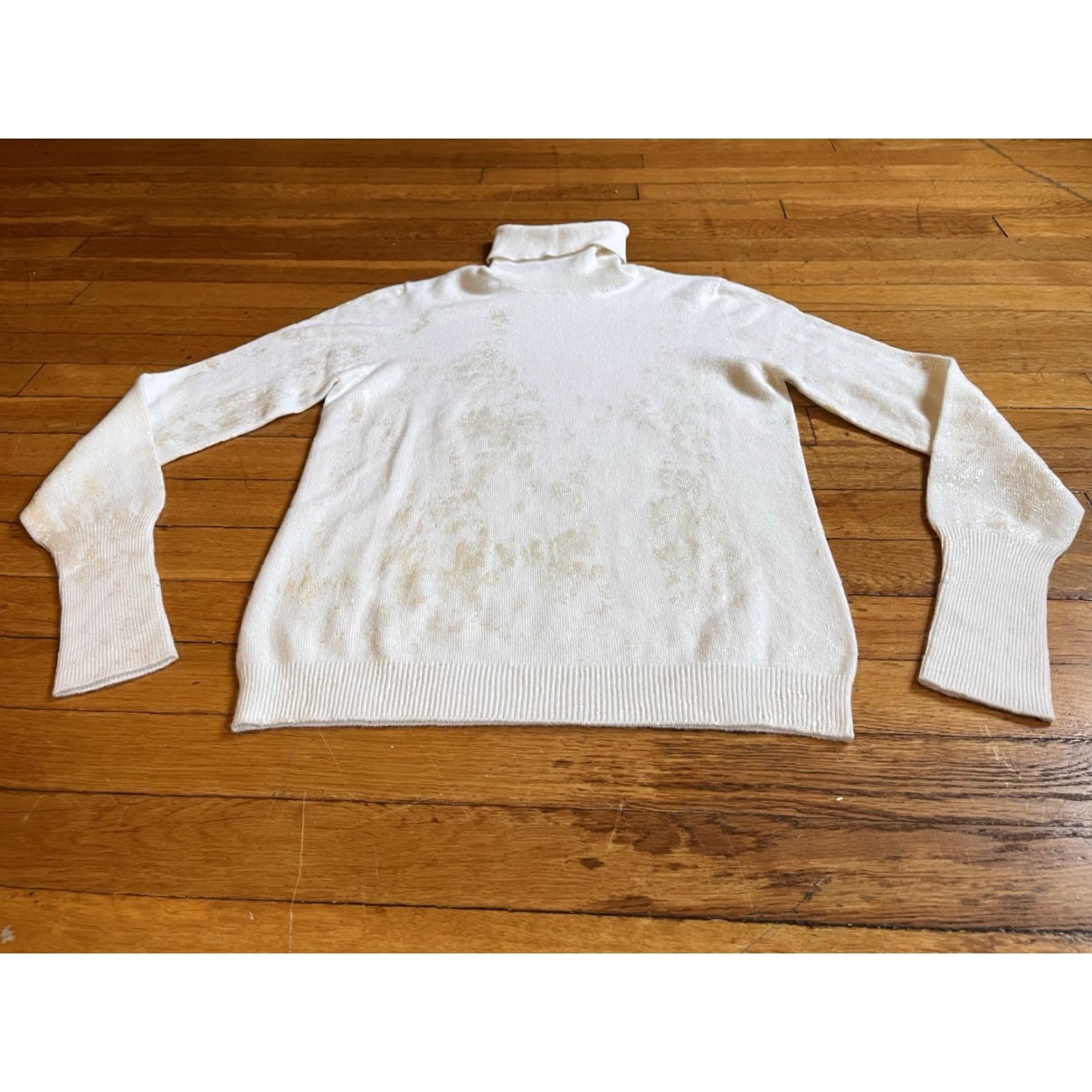 Area Blue Area Italy 100% Cashmere Turtleneck Sweater Women’s L White Iridescent Glitter Pullover Knit Size L / US 10 / IT 46 - 2 Thumbnail