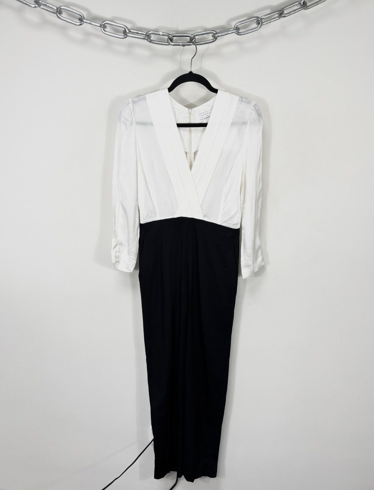Sandro NWT Women’s White/Black Viscose Long Sleeve Jumpsuit