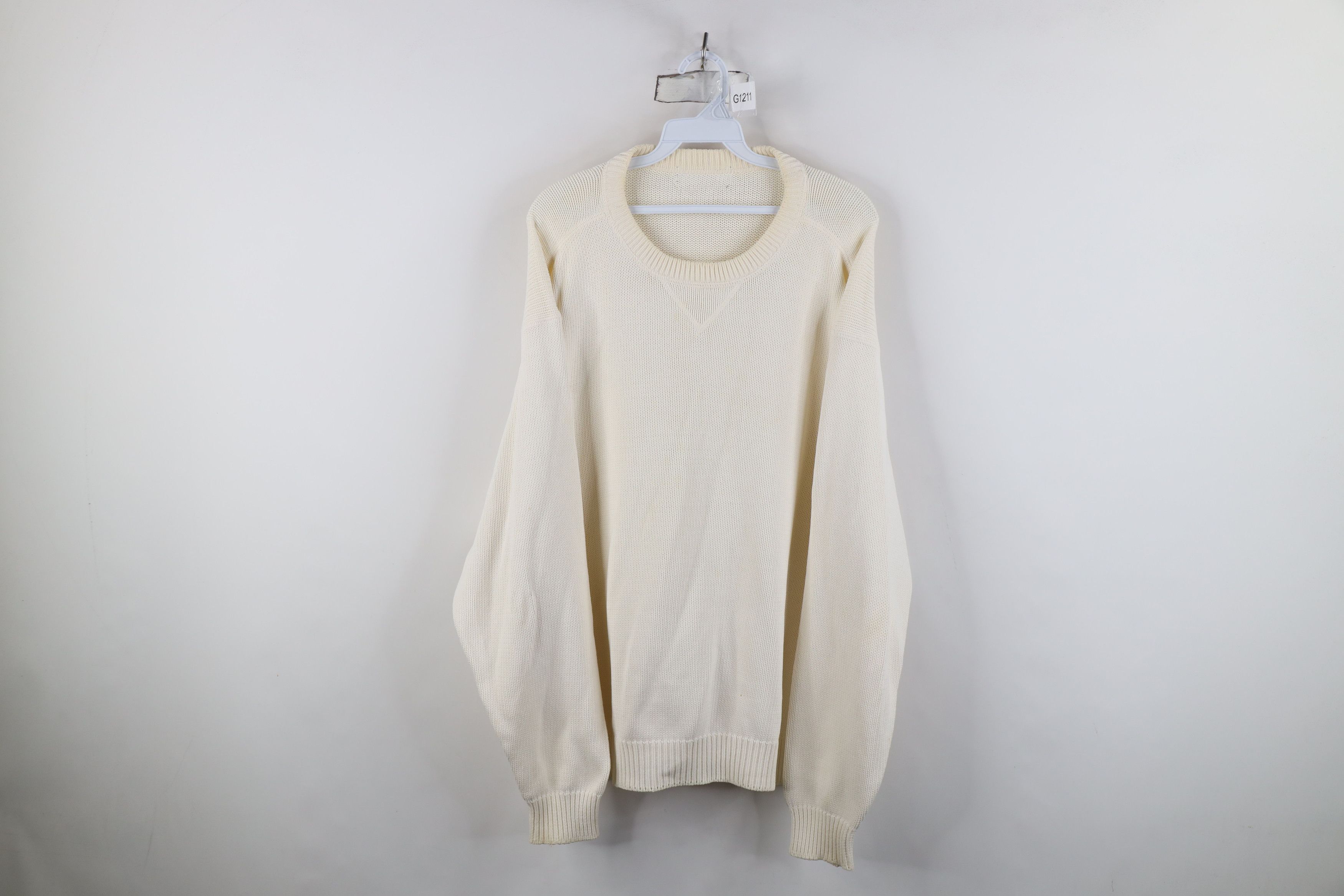 Vintage Vintage 90s Streetwear Cotton Knit Crewneck Sweater Cream Size US XL / EU 56 / 4 - 1 Thumbnail