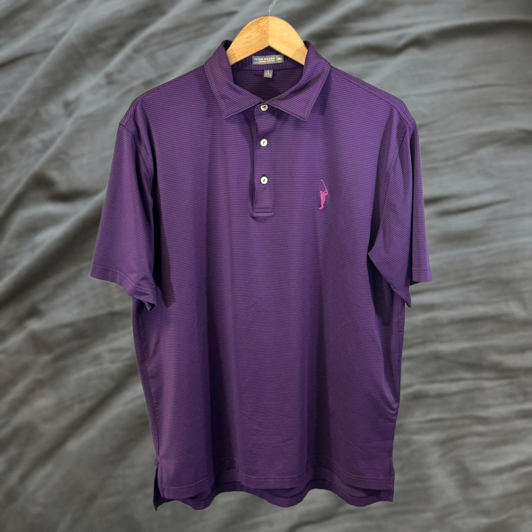 Peter Millar Peter Millar Polo Shirt Mens L Purple Striped Summer Comfort Golf Stretch Moisture Wicking Lightweight Breathable Size US L / EU 52-54 / 3 - 1 Thumbnail