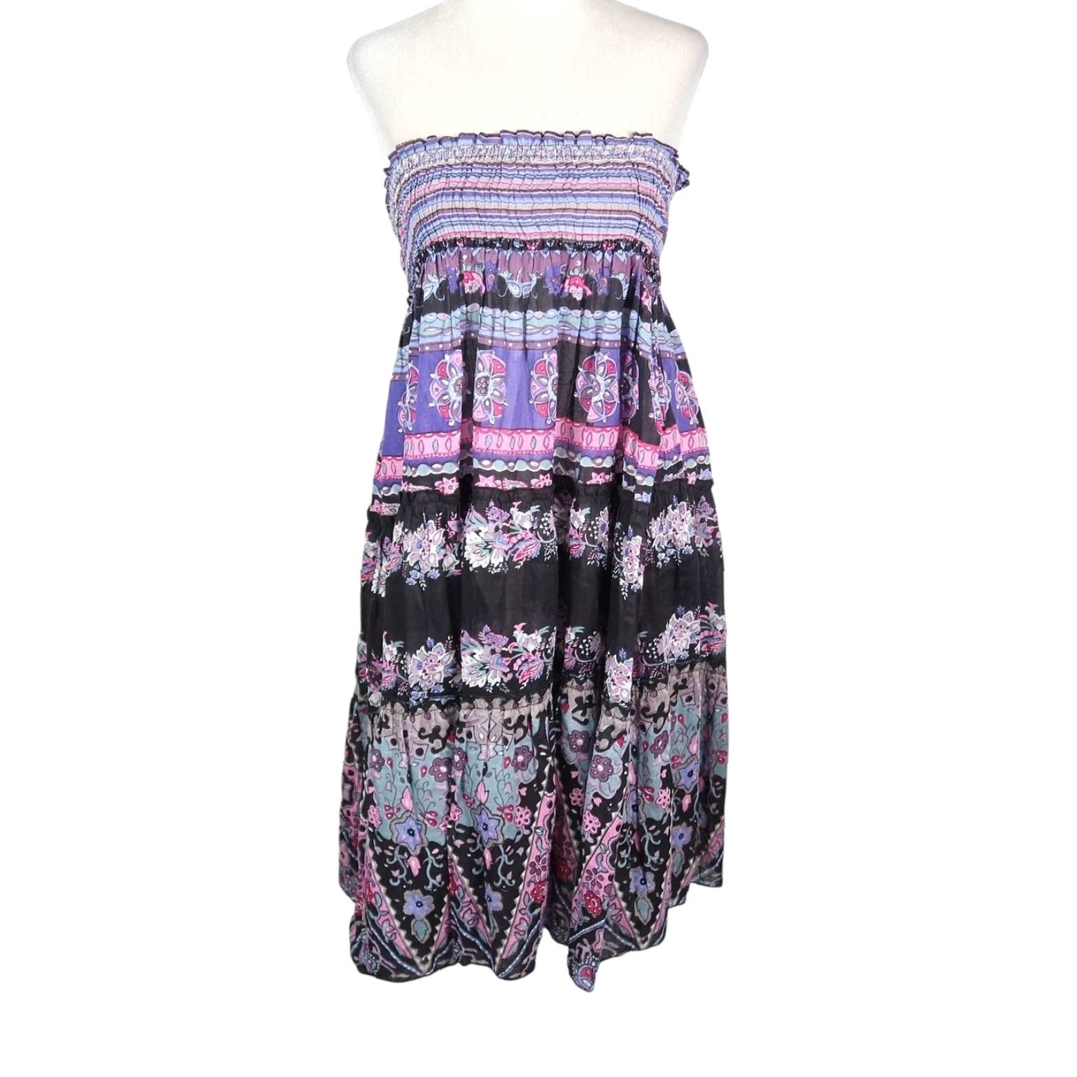 Vintage Chaudry KC Purple and Black Floral Cotton Midi Peasant Skirt S Size 28" / US 6 / IT 42 - 5 Thumbnail