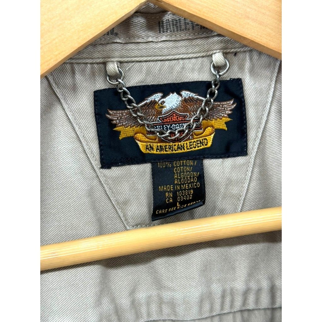 Harley Davidson × Vintage 2000's Harley-Davidson Canvas Short Sleeve Button Up Shirt Size US L / EU 52-54 / 3 - 3 Thumbnail