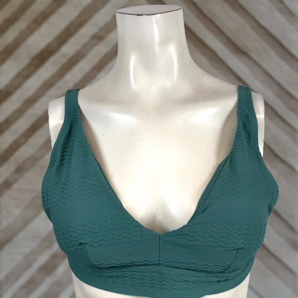 Vintage Aerie Womens Large Dark Teal Green Textured Wavy Scoop Neck Bikini Top Swimwear Size M / US 6-8 / IT 42-44 - 1 Thumbnail