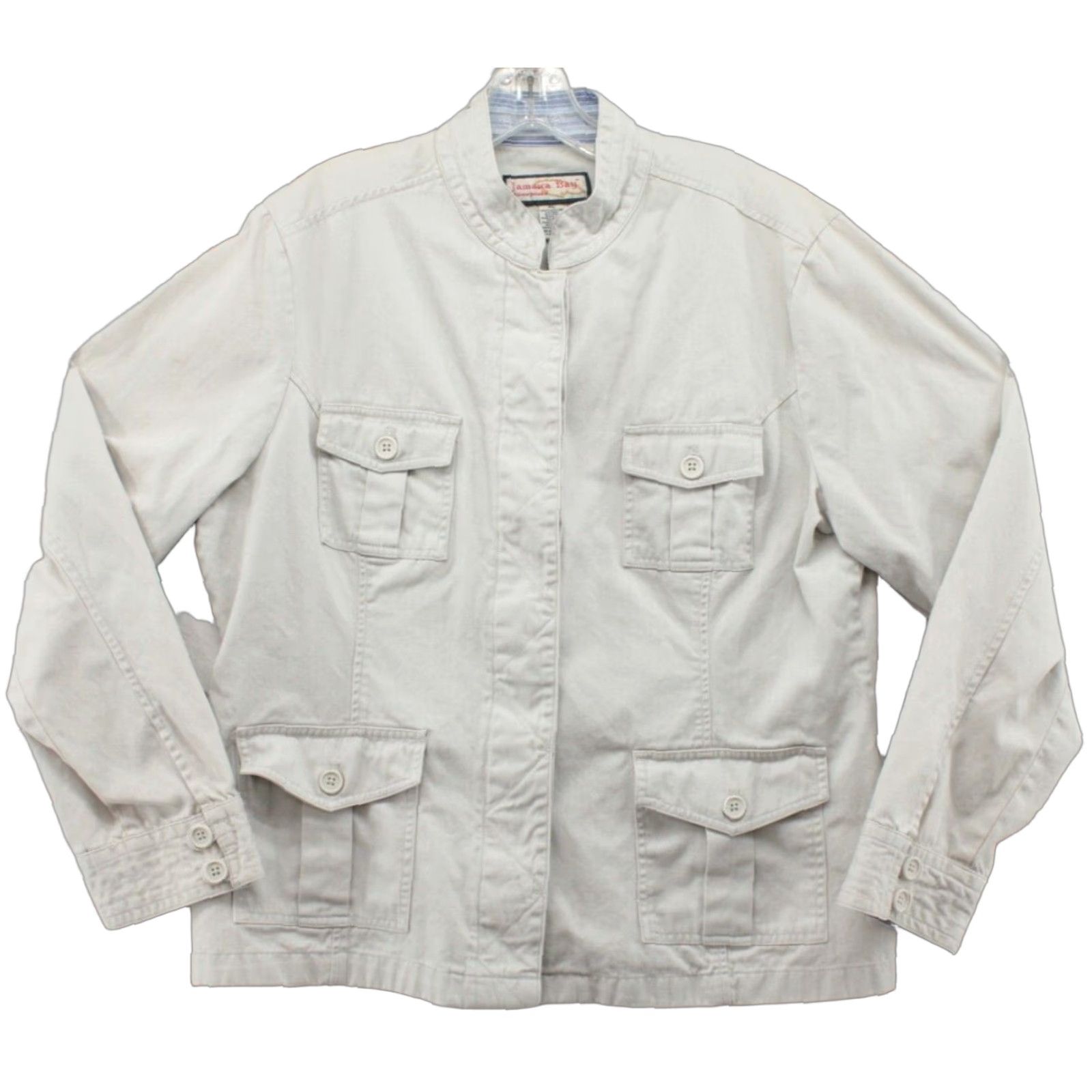 Vintage Jamaica Bay Safari Jacket Womens XL Beige Cargo Pockets Mock Collar Stylish Boho Shirt Size XL / US 12-14 / IT 48-50 - 1 Thumbnail