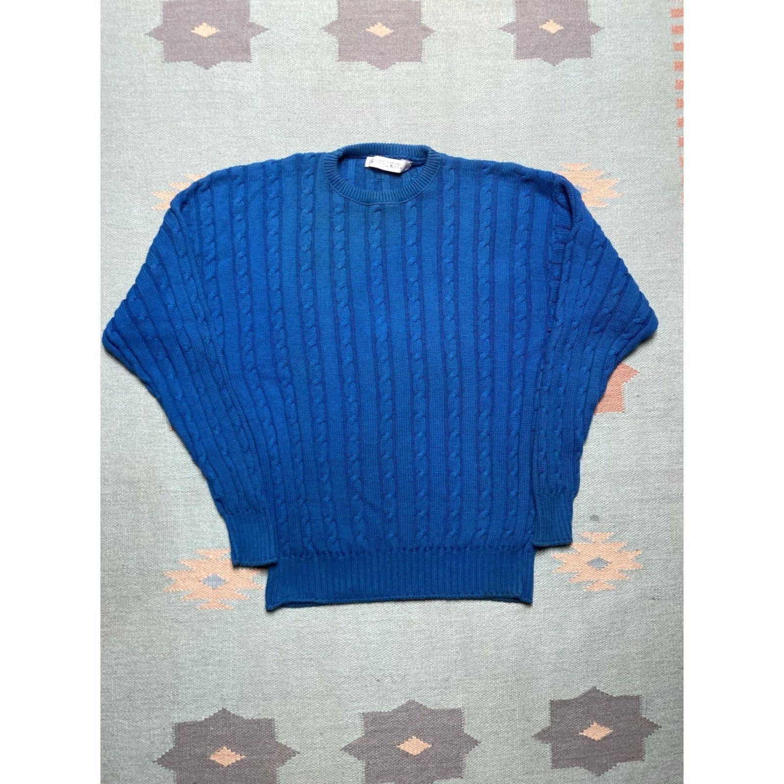 Jantzen VINTAGE Jantzen Crewneck Sweater Cable-Knit Heavyweight Blue Made in USA XL Mens Pullover Crew Neck Knit Size US XL / EU 56 / 4 - 2 Thumbnail