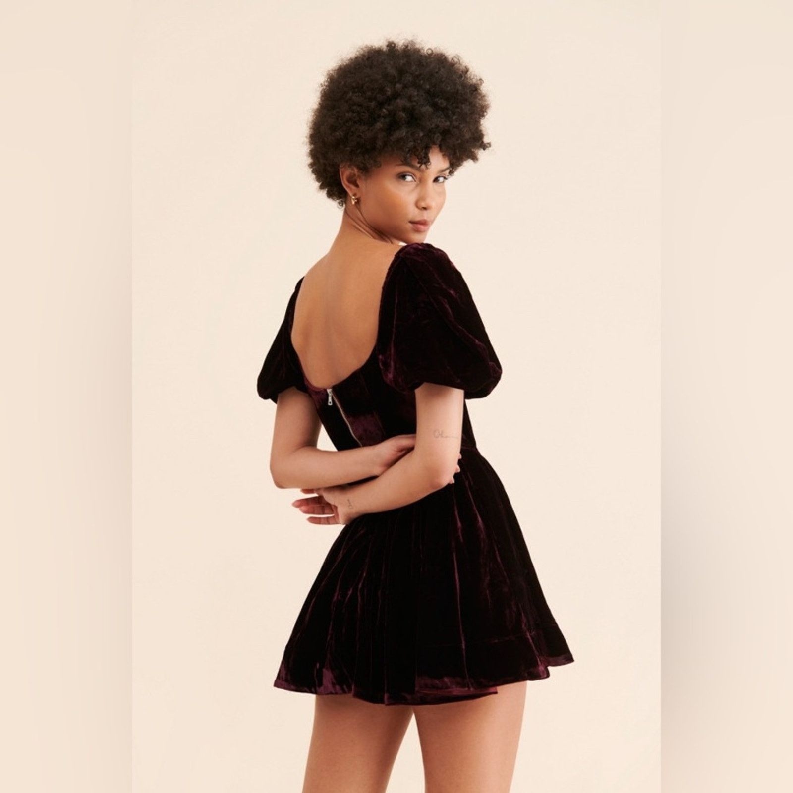 Selkie Bardot Velour Corset Mini Dress Size L Dark Red (item #045) Size L / US 10 / IT 46 - 4 Thumbnail