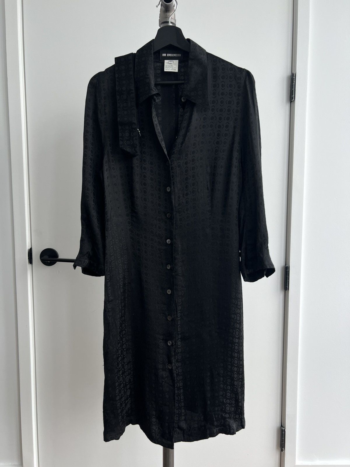 Ann Demeulemeester AW95 Black Patterned Belted Shirtdress Size XS / US 0-2 / IT 36-38 - 1 Thumbnail