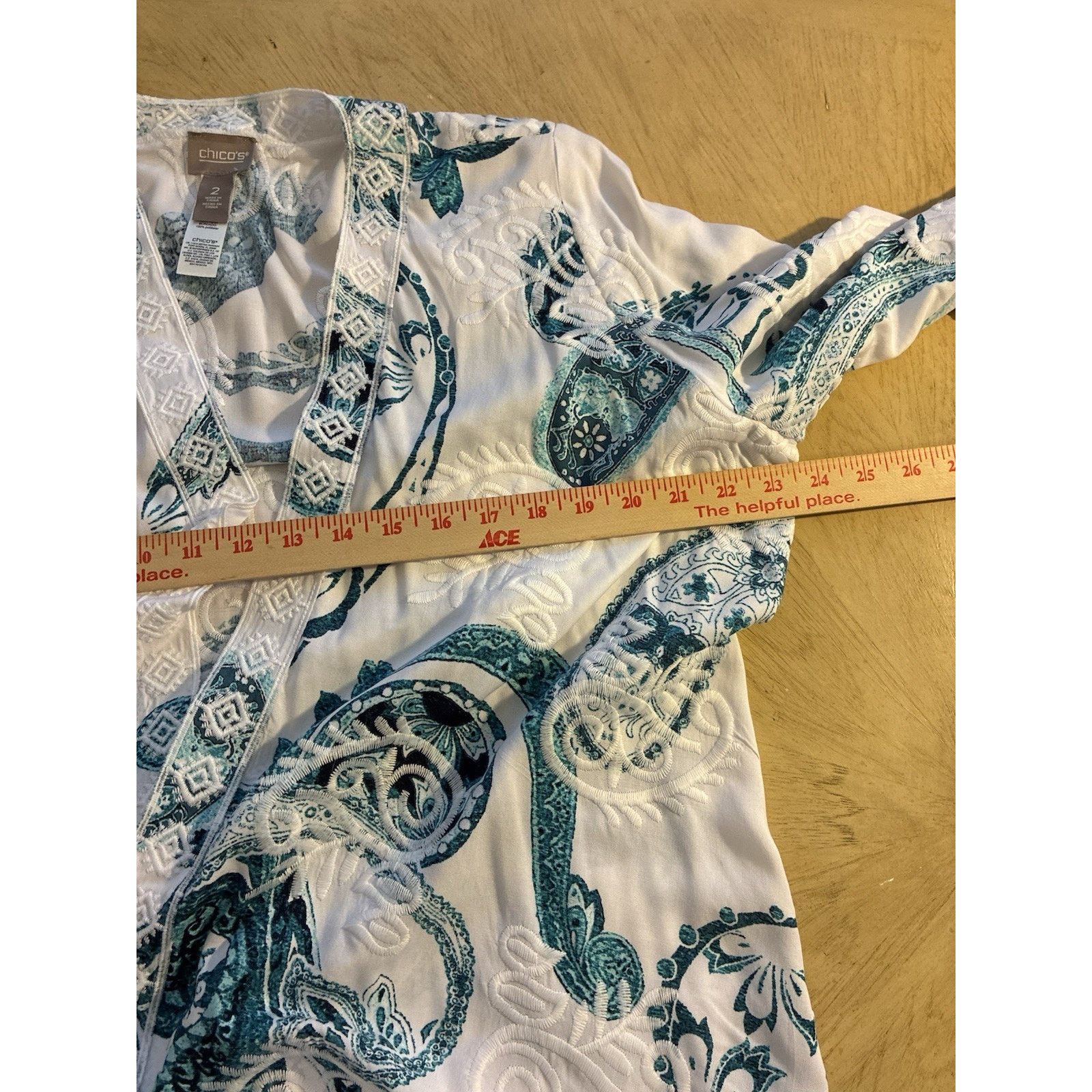 Chicos Chico's Paisley Embroidered teal Cardigan Kimono Duster L Size L / US 10 / IT 46 - 8 Thumbnail