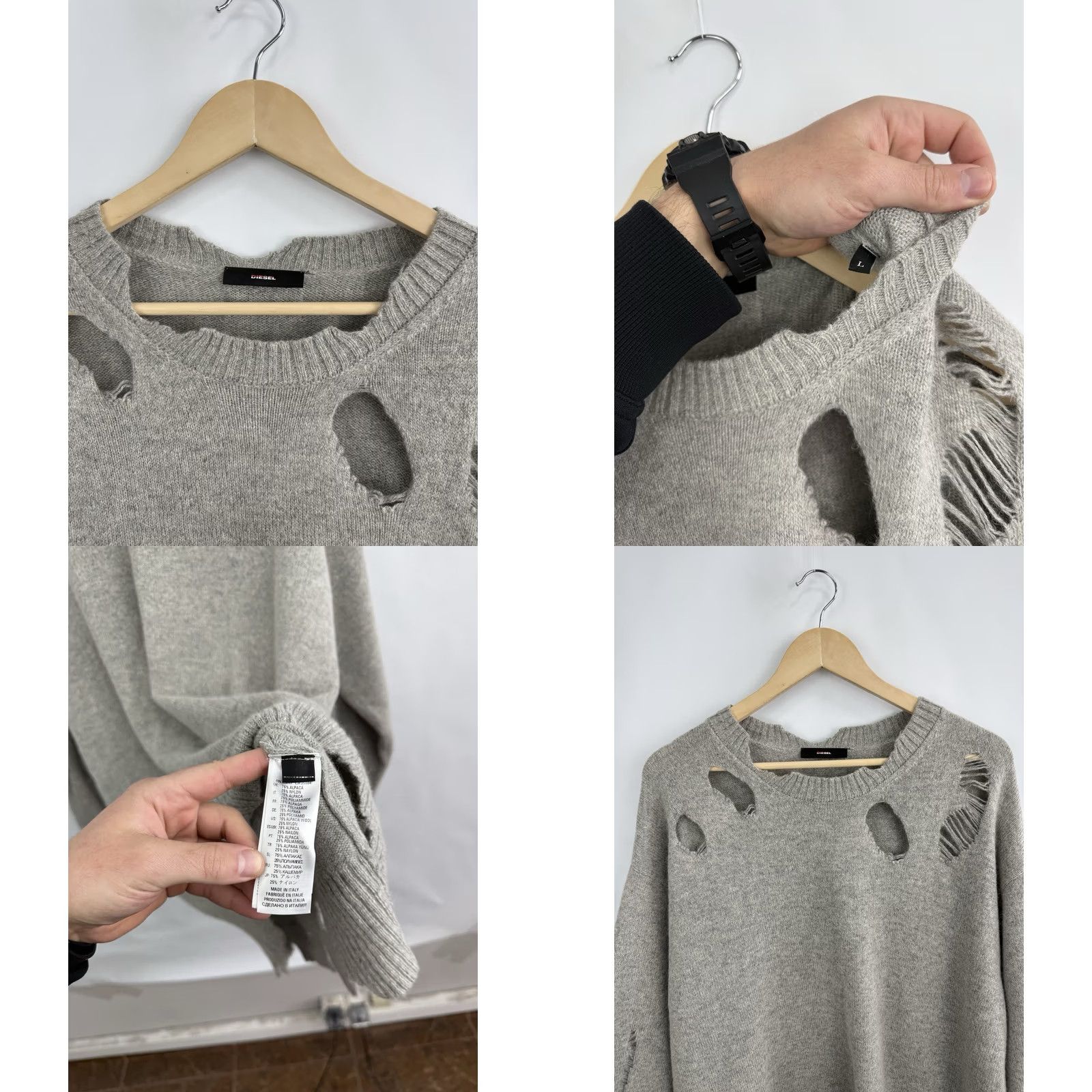 Diesel Diesel Sweater Wool Knit Alpaca Distressed Made in Italy Size L Gray Womens Pullover Vintage? Size L / US 10 / IT 46 - 8 Thumbnail