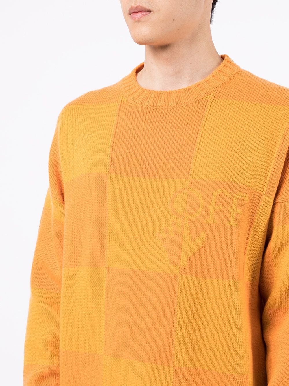 Off-White Orange and Yellow Checkerboard Logo Intarsia Sweater Size US XL / EU 56 / 4 - 4 Thumbnail
