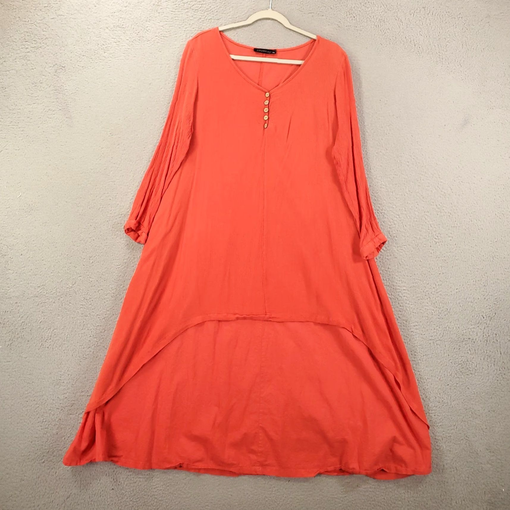 Vintage Zanzea Dress Womens 2XL Long Maxi A-Line Bohemian Orange Lined V-Neck Pullover Casual Travel Size XXL / US 16-18 / IT 52-54 - 2 Thumbnail