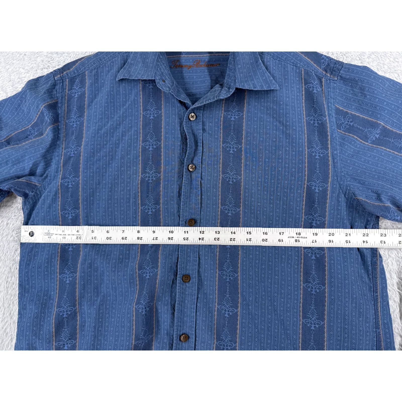 Tommy Bahama Tommy Bahama Shirt Men Large Blue Vertical Stripe Pineapple 100% Silk Button Up Size US L / EU 52-54 / 3 - 7 Thumbnail