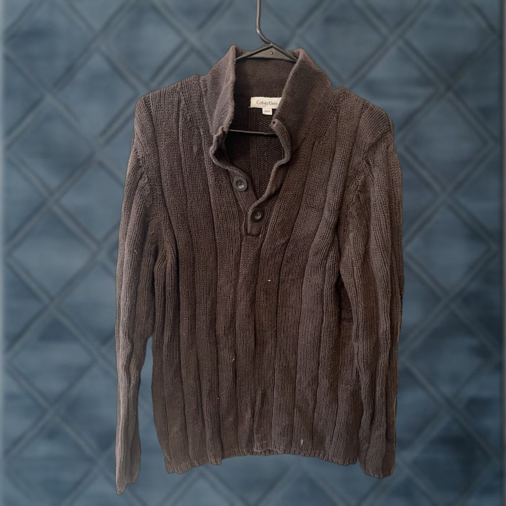 Calvin Klein Calvin Klein Pullover Sweater Mens Large Brown High Neck 1/4 Button Tight-Knit Long Sleeve Casual Workwear Size US L / EU 52-54 / 3 - 1 Thumbnail