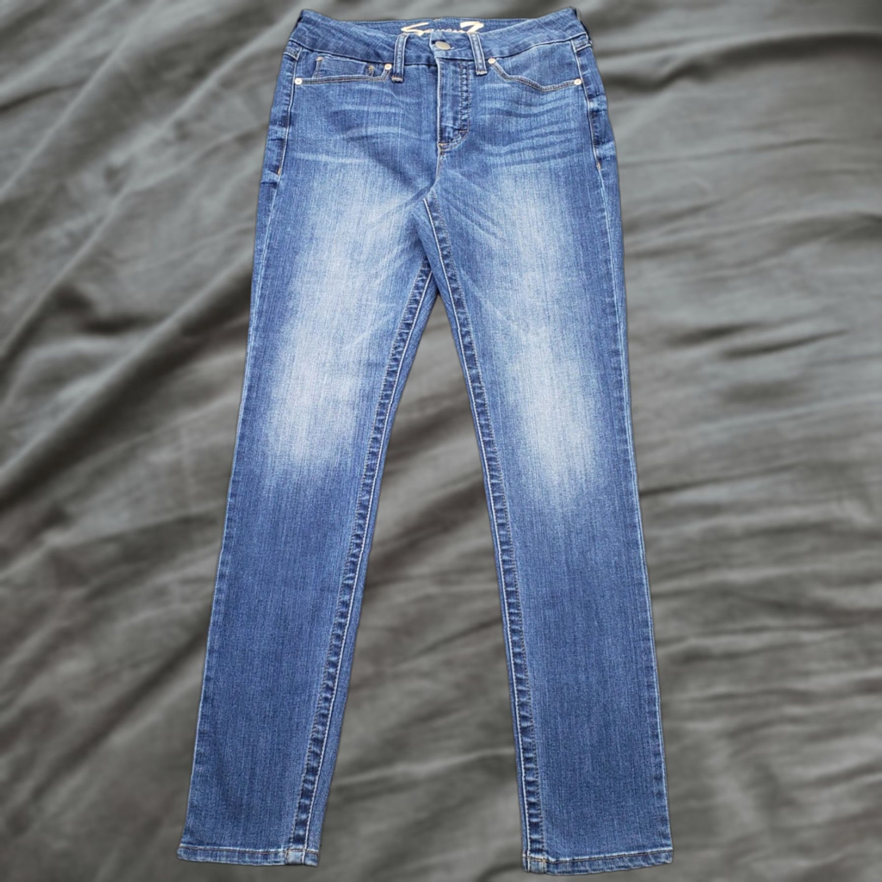 Vintage Seven7 Jeans Womens Size 6 Blue Faded Denim Medium Wash Casual 5 Pocket Skinny Leg Jeans Size 28" / US 6 / IT 42 - 1 Thumbnail