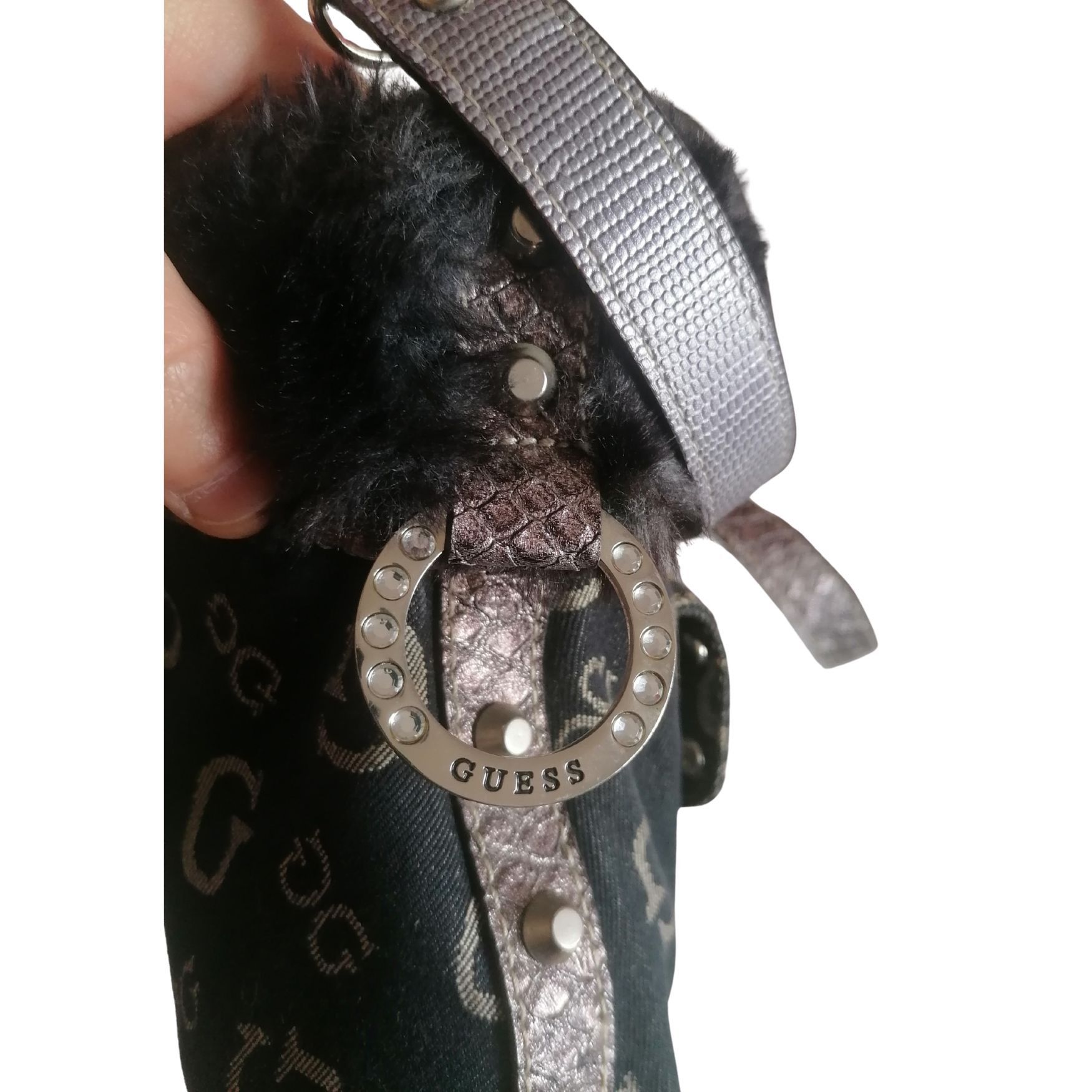 Guess Denim bag with faux fur and snakeskin pattern Size ONE SIZE - 8 Thumbnail