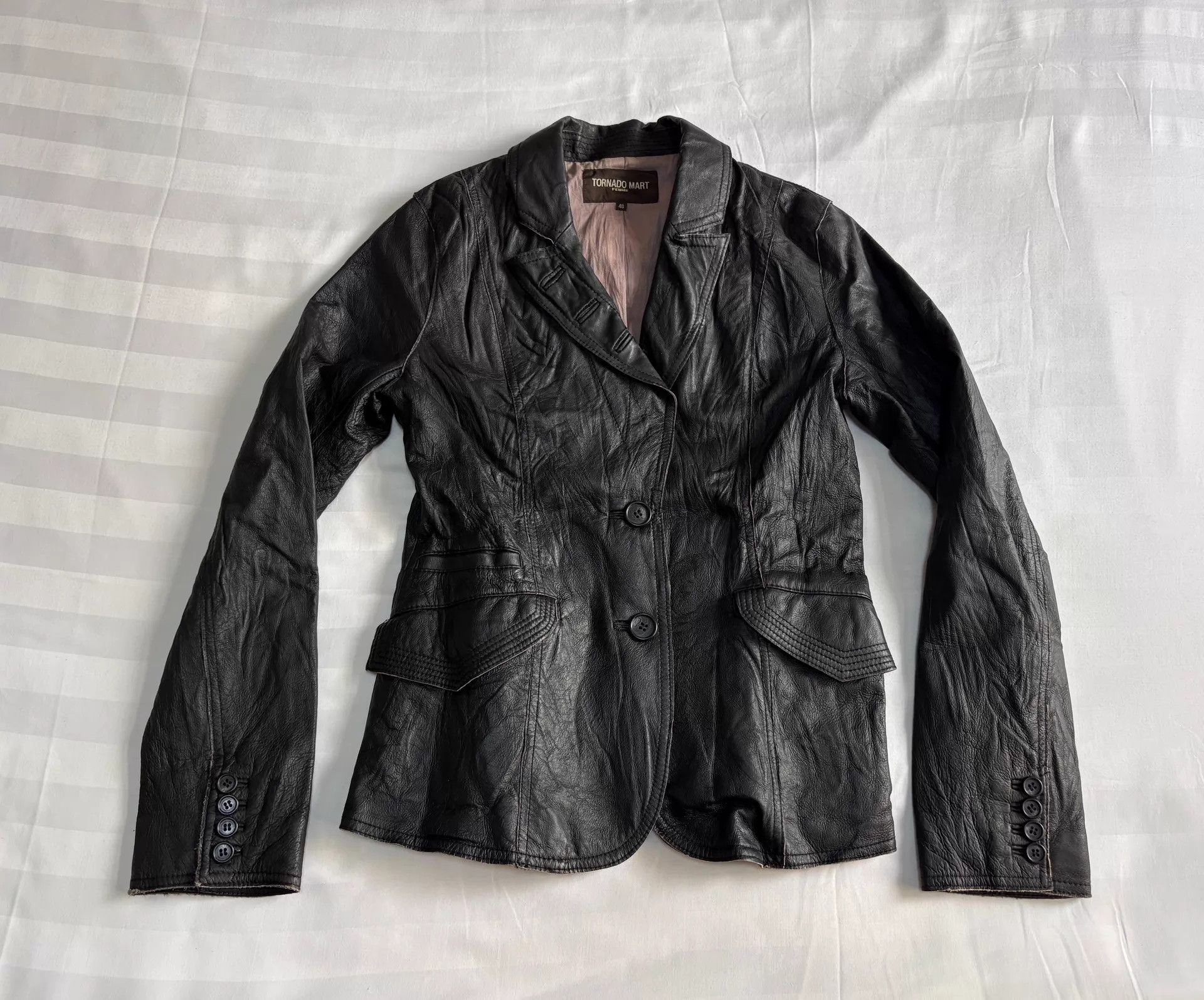 Tornado Mart Tornado Mart vintage blazer leather jacket wrinkled cut Size S / US 4 / IT 40 - 1 Thumbnail