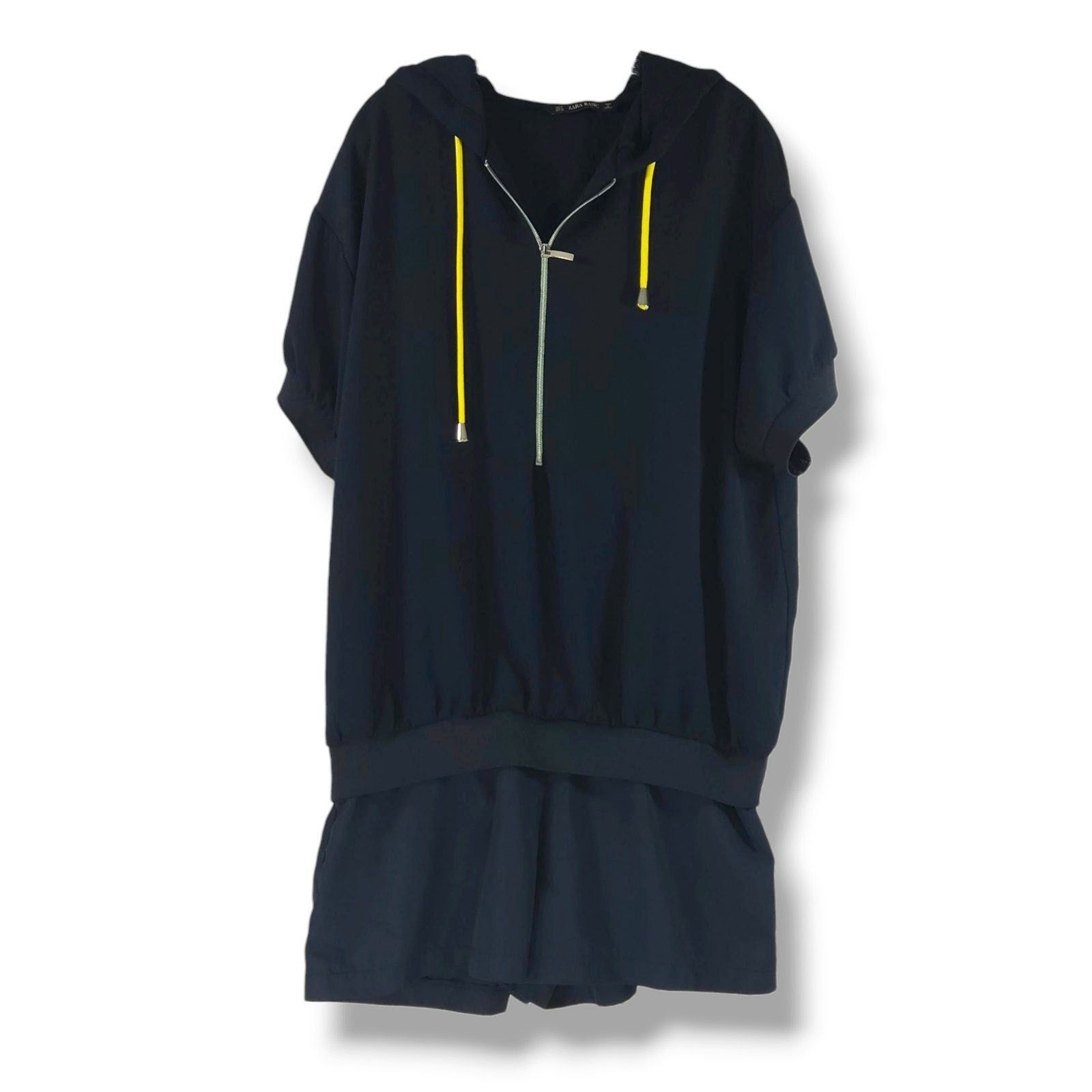 Zara Zara Basic Half Zip Hooded Short Sleeve Romper Navy M EUC Size 36" / US 14 / IT 50 - 2 Thumbnail