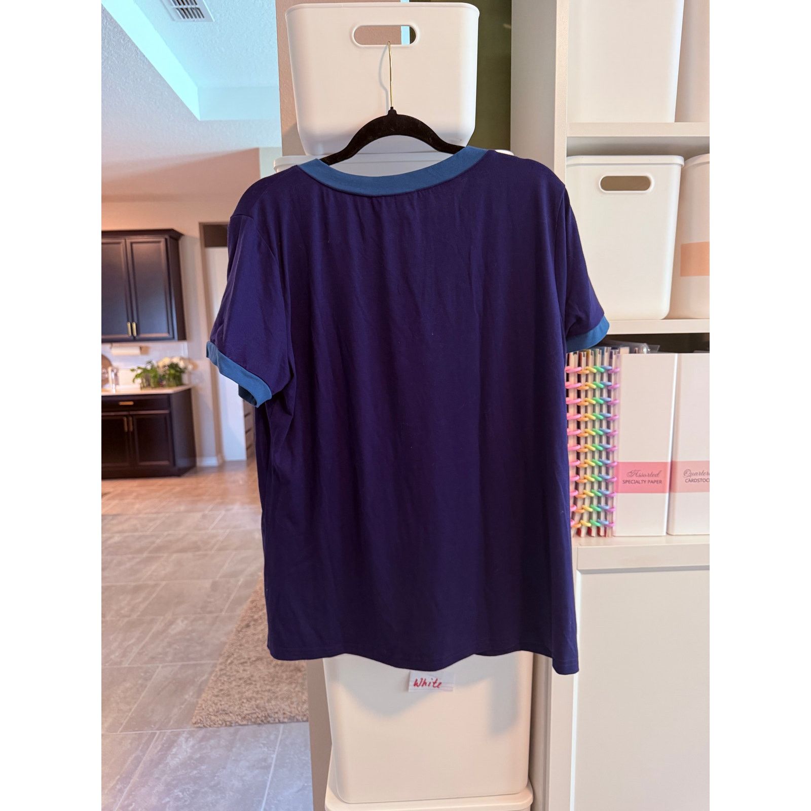 Other Women’s V-Neck Purple Blue Trim Chest Pocket Tee XL - C014 Size XL / US 12-14 / IT 48-50 - 3 Thumbnail