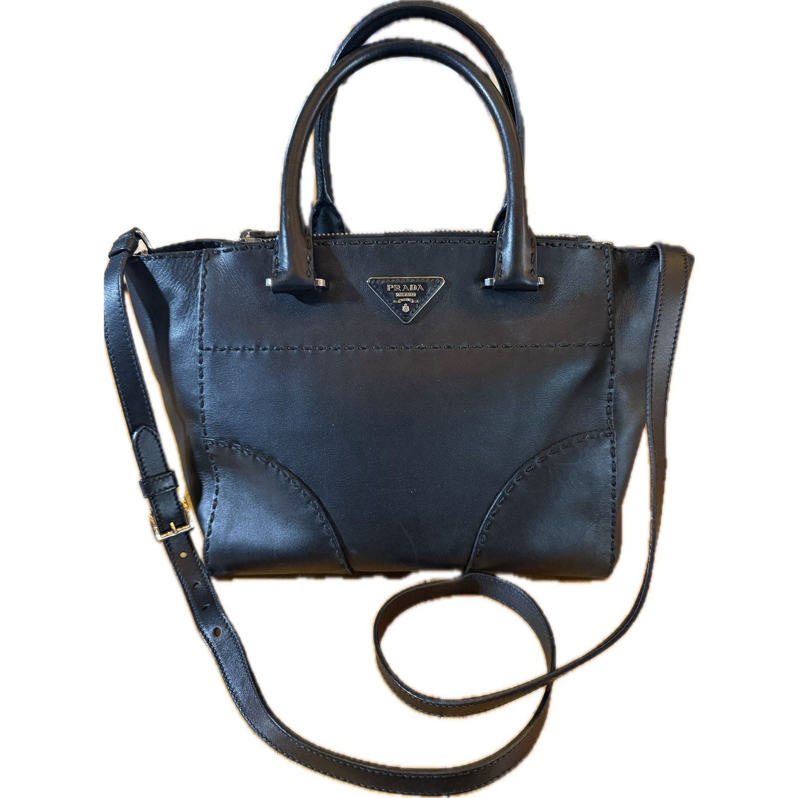 Prada Prada Galleria Medium Satchel Tote Bag Black Double Zip Size ONE SIZE - 1 Thumbnail