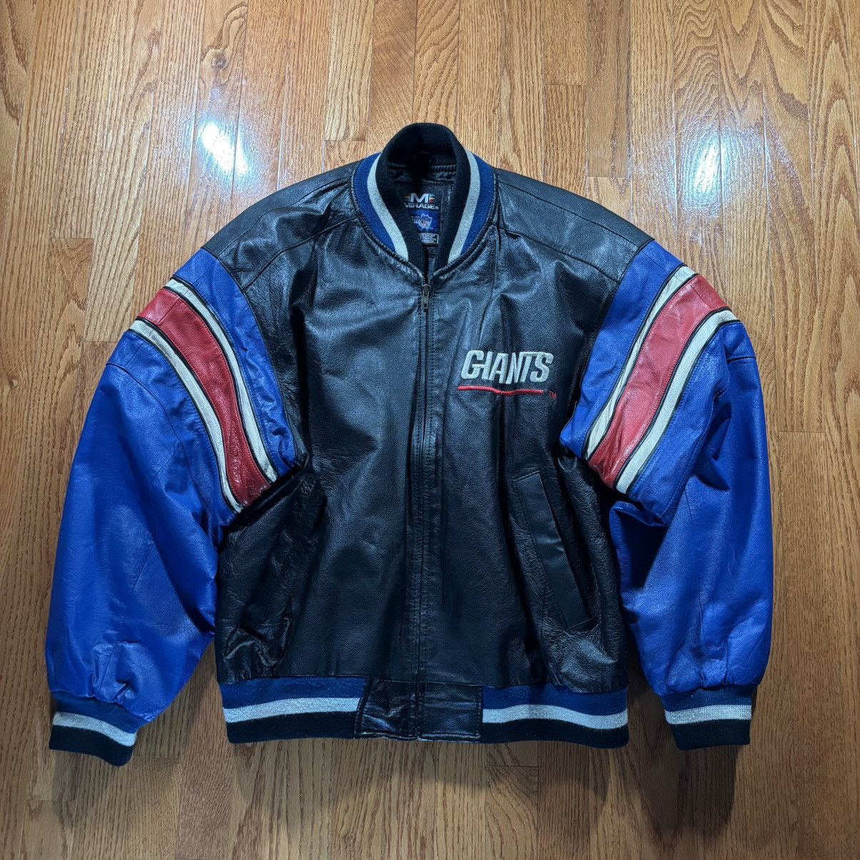 Mirage Vintage 90s New York Giants Leather Bomber Jacket Mirage NFL Size US L / EU 52-54 / 3 - 1 Thumbnail