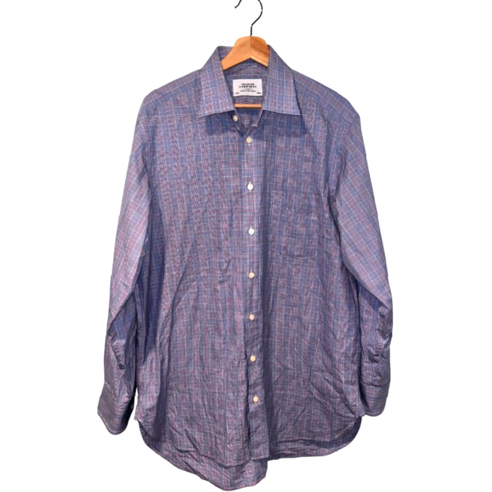 Charles Tyrwhitt Dress Shirt Non Iron Classic Fit Check Plaid Men 16/34 Shirt  Casual Formal