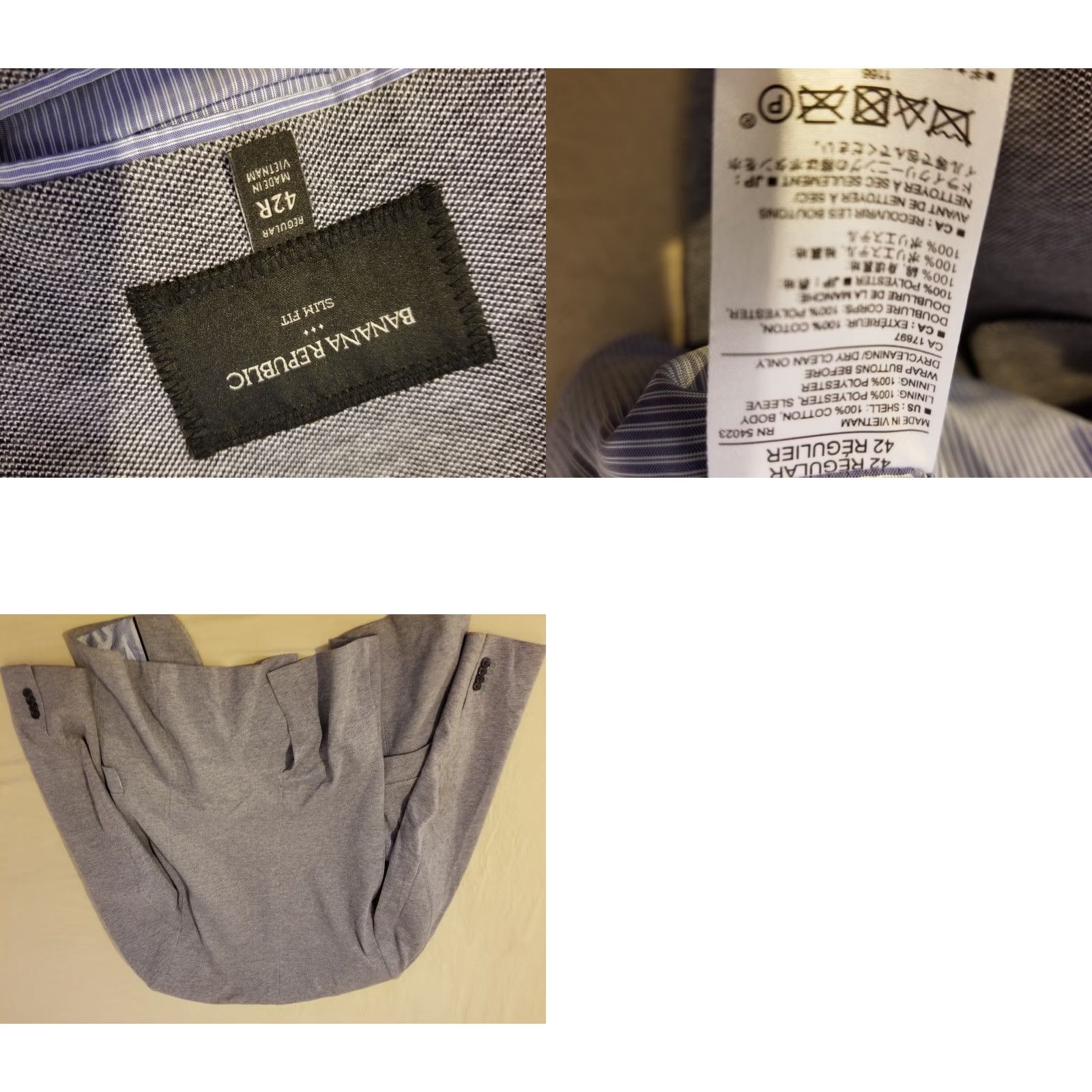 Banana Republic VINTAGE Banana Republic Mens Blazer 42R Cotton Gray Sports Jacket 2 Piece Modern Business Mens Size 42R - 8 Thumbnail