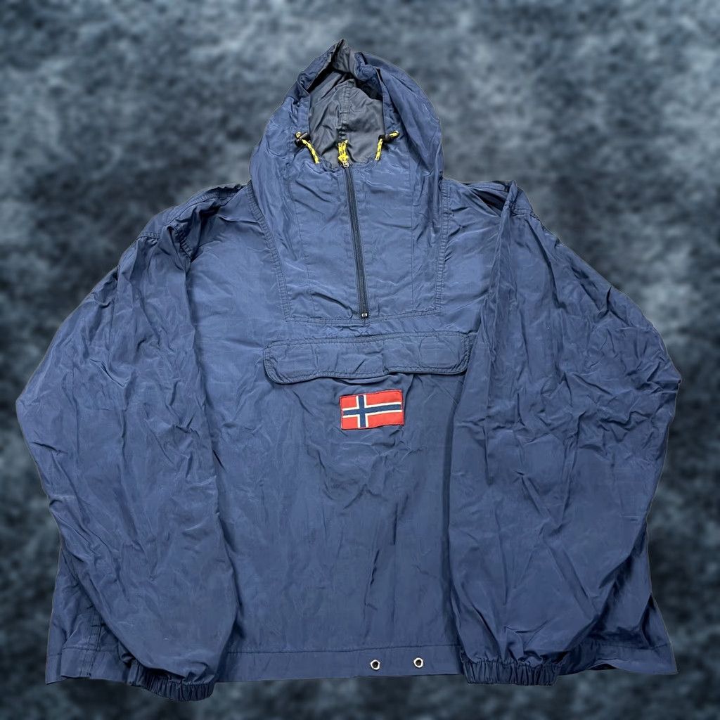 Napapijri VINTAGE Napapijri Geographic Jacket Mens 2XL Blue Anorak Hooded Zip Flag Logo Size US XXL / EU 58 / 5 - 1 Thumbnail