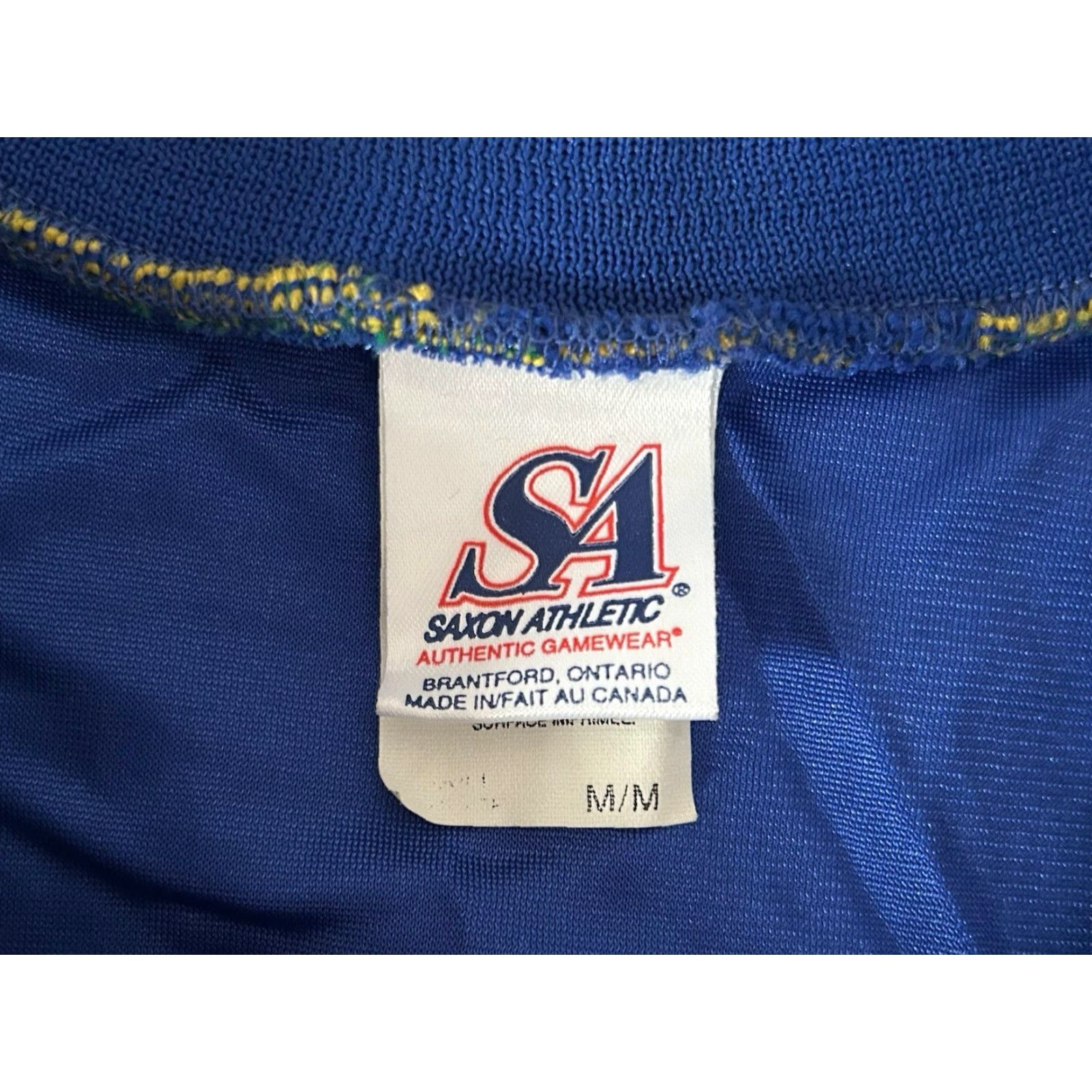 Vintage vintage Saxon dazzle basketball jersey mens M NOS NWOT 90s Canada made blue white athletic gold jersey tank 90s Mens Size US M / EU 48-50 / 2 - 3 Thumbnail