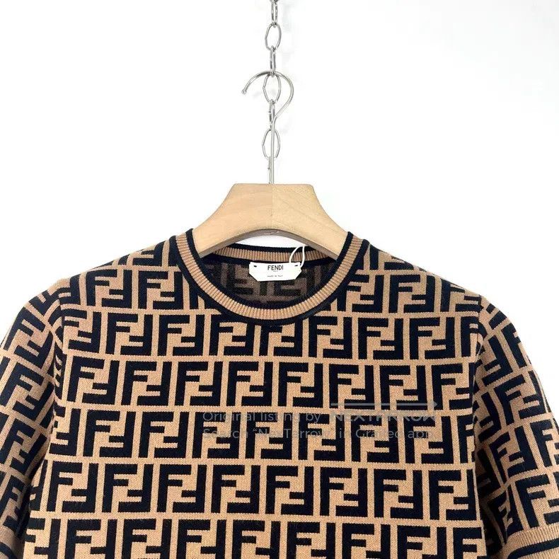 Fendi Fendi Brown Double F Letter Full-Print Round Neck Short-Sl Size XS / US 0-2 / IT 36-38 - 3 Thumbnail