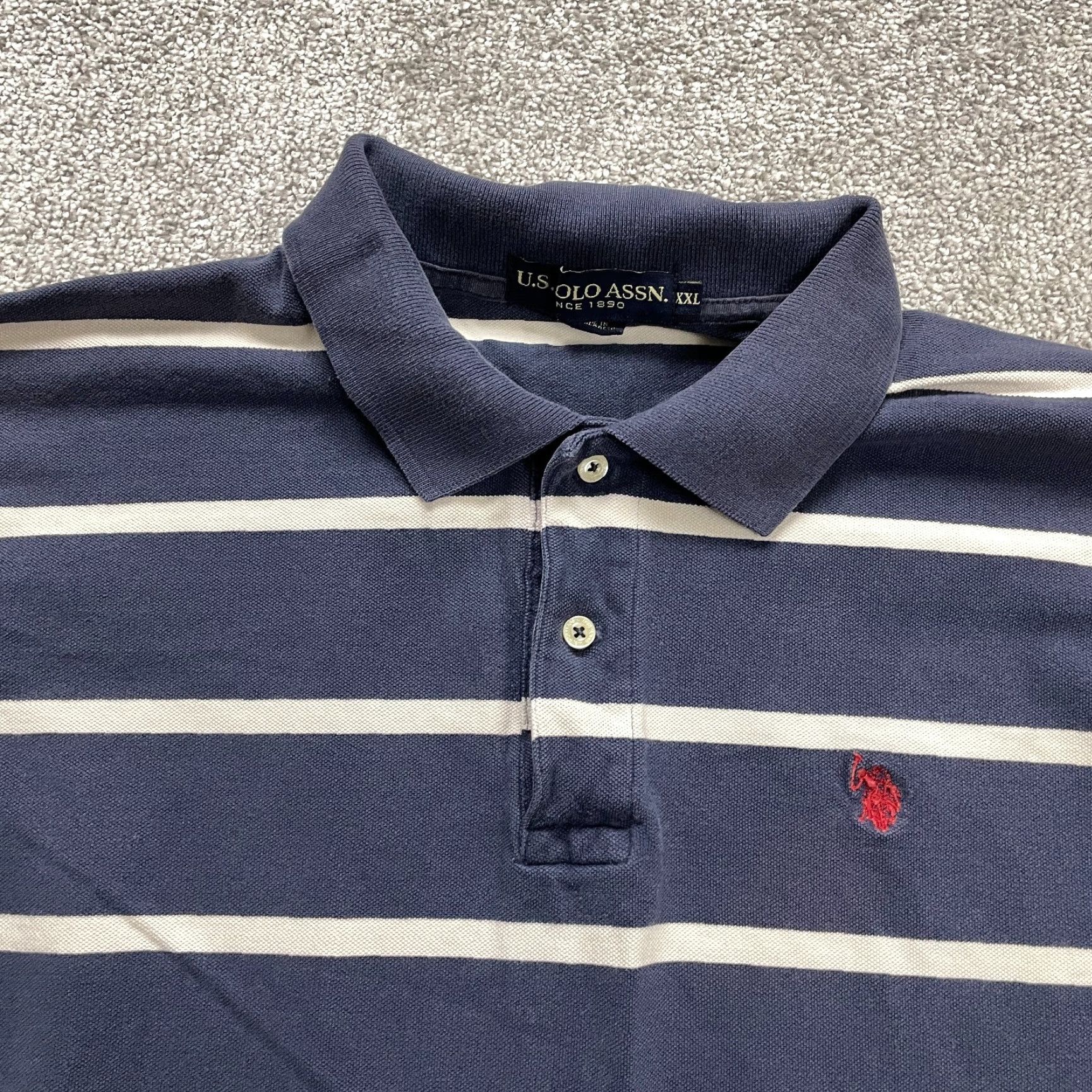 Vintage US Polo Assn. Polo Shirt Mens 2XL Blue White Striped Cotton Short Sleeve Casual Outdoor Sports Size US XXL / EU 58 / 5 - 3 Thumbnail