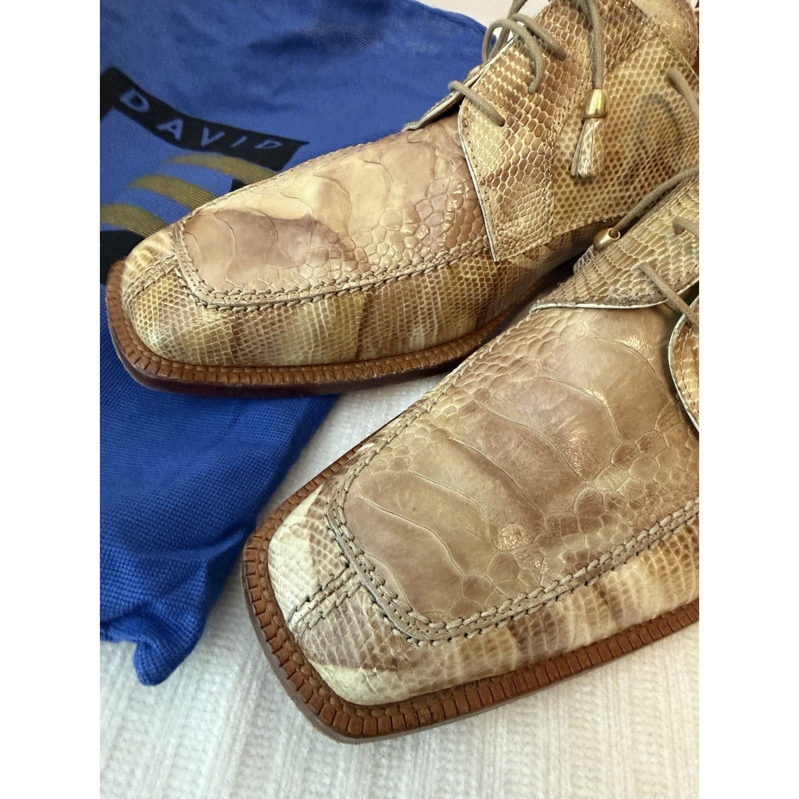 David Eden David Eden SPLASH Ostrich Leg Lizard Dress Shoes Tan Exotic Size US 10 / EU 43 - 4 Thumbnail