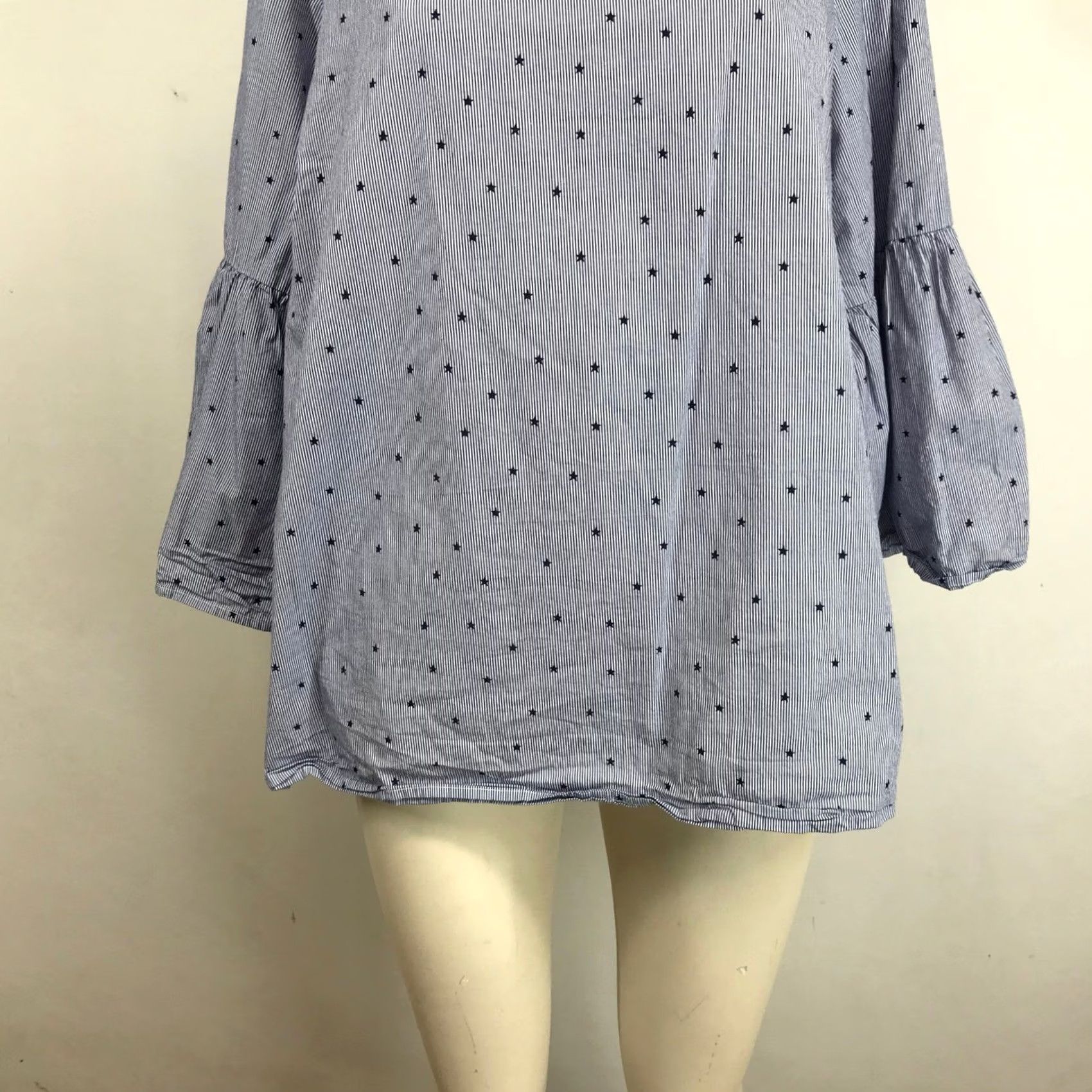 Vintage Zac & Rachel Woman 1X Blue White Pinstripe Star Embroidered Bell Sleeve Blouse Size XL / US 12-14 / IT 48-50 - 3 Thumbnail