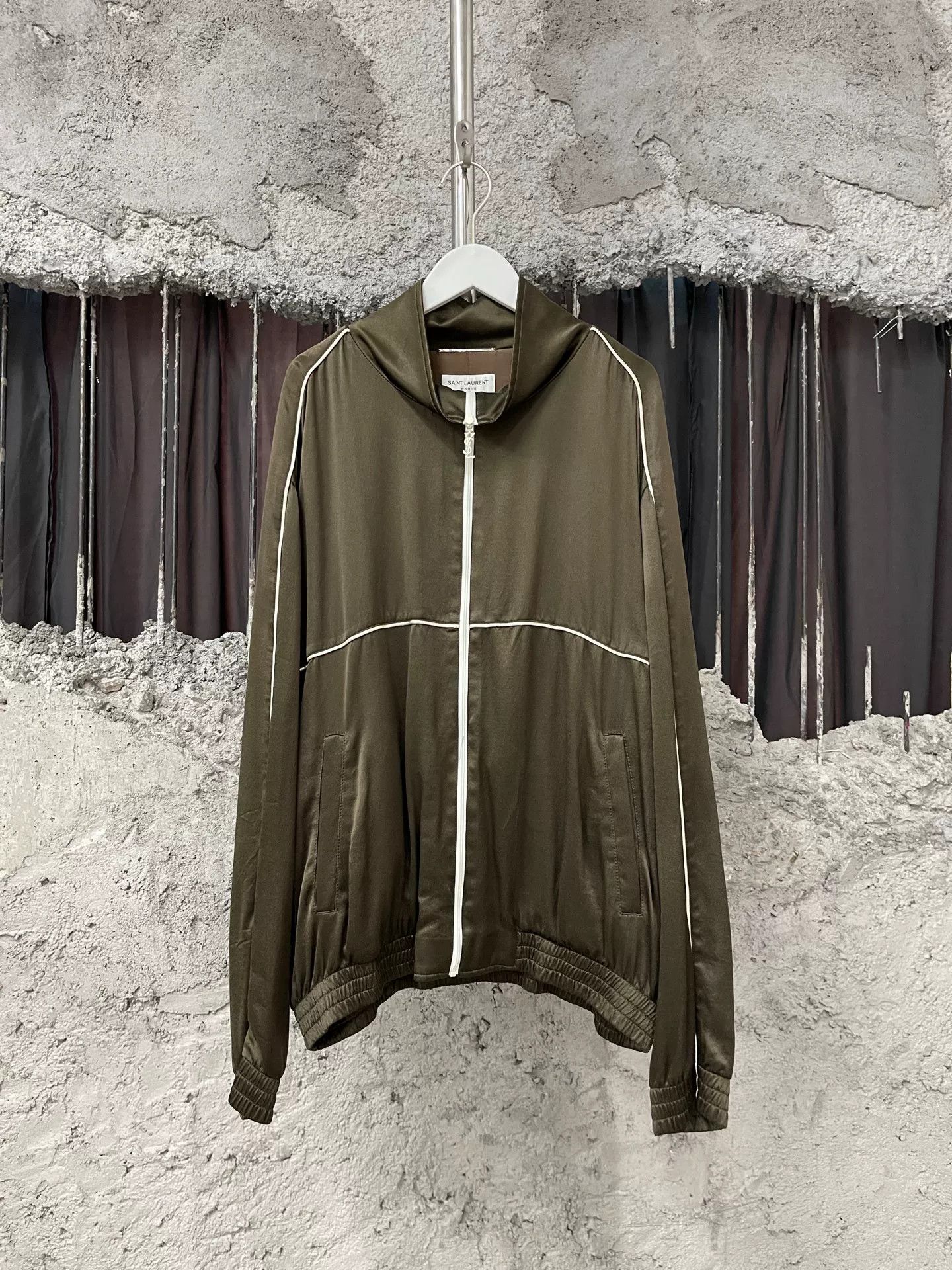 Saint Laurent Paris Olive Green Saint Laurent Satin Jacket Size US L / EU 52-54 / 3 - 1 Thumbnail