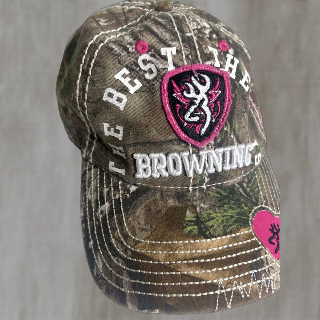 Vintage Browning Cotton Womens One Size Adjustable Camo Pink Baseball Hat Cap Size ONE SIZE - 1 Thumbnail