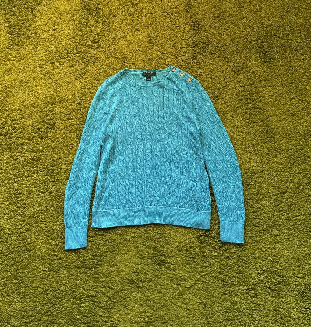 Lauren Ralph Lauren × Ralph Lauren × Vintage Lauren Ralph Lauren cable knit blue sweater Size L / US 10 / IT 46 - 1 Thumbnail