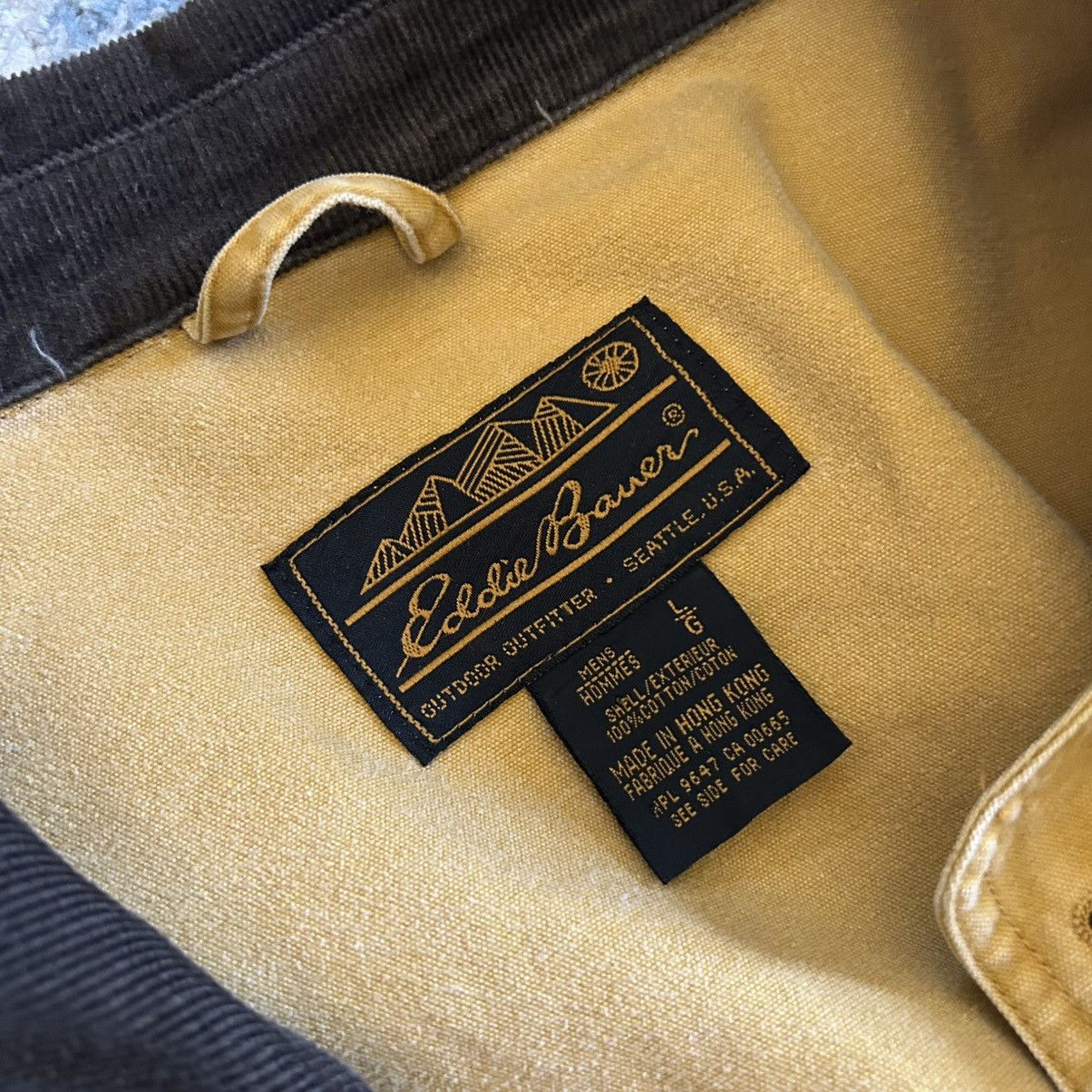 Eddie Bauer 90s FLOCKED CANVAS HUNTiNG JACKET WORK COAT MUSTARD SEED Size US L / EU 52-54 / 3 - 5 Thumbnail