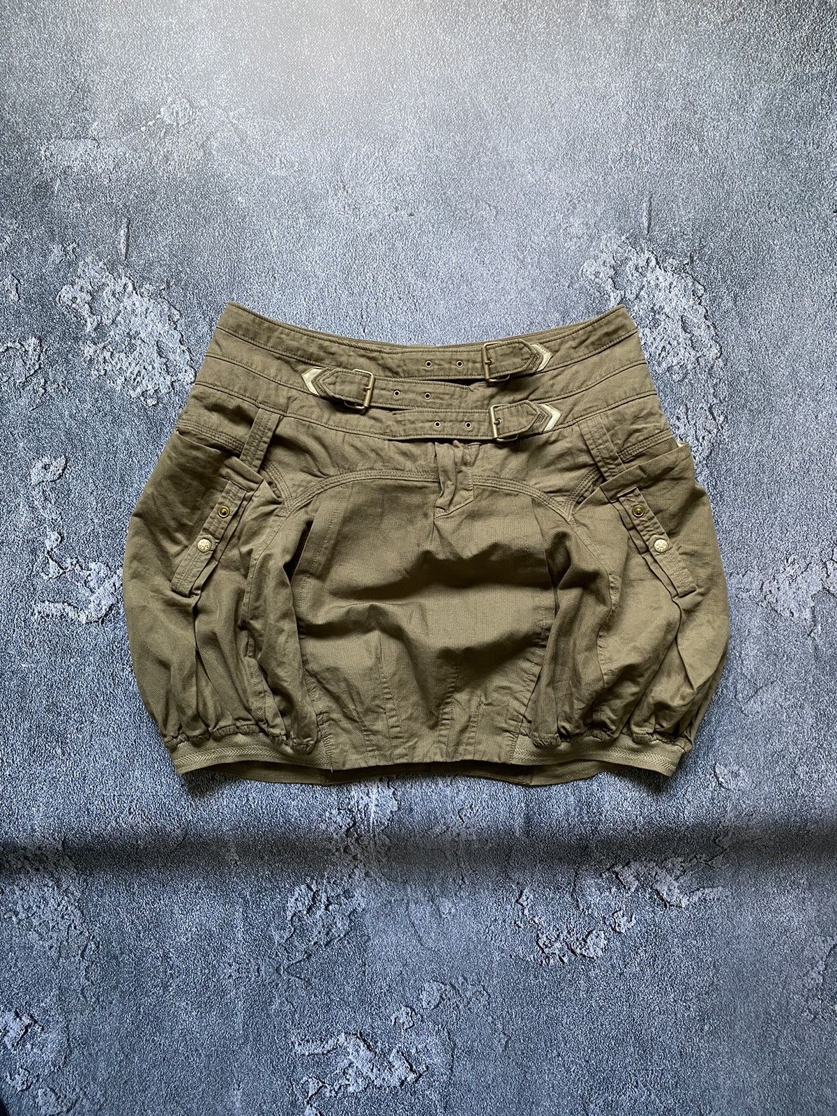 Marithe + Francois Girbaud M+FG Army Green Utility Belted Y2K Techwear Bubble Skirt Size 28" / US 6 / IT 42 - 2 Thumbnail