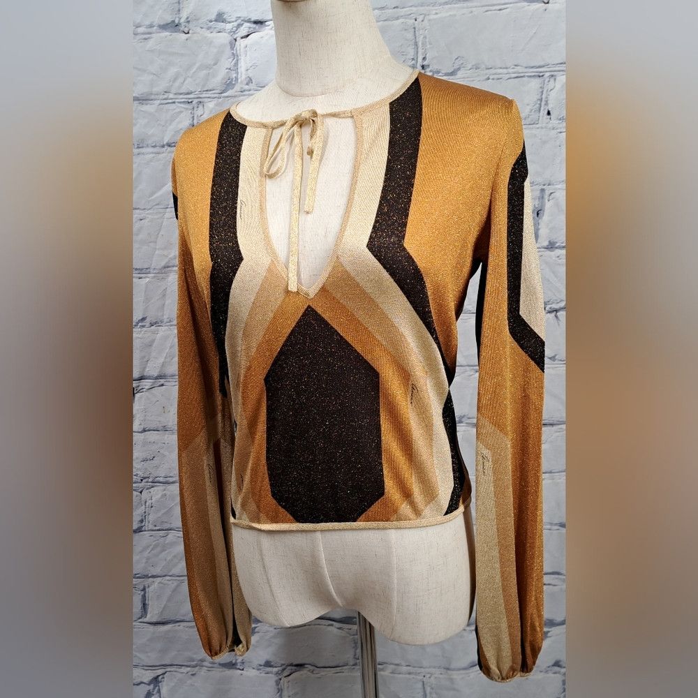 image of Gucci By Tom Ford Runway Gold Metallic Lurex Knit L/s, Women's (Size XS)