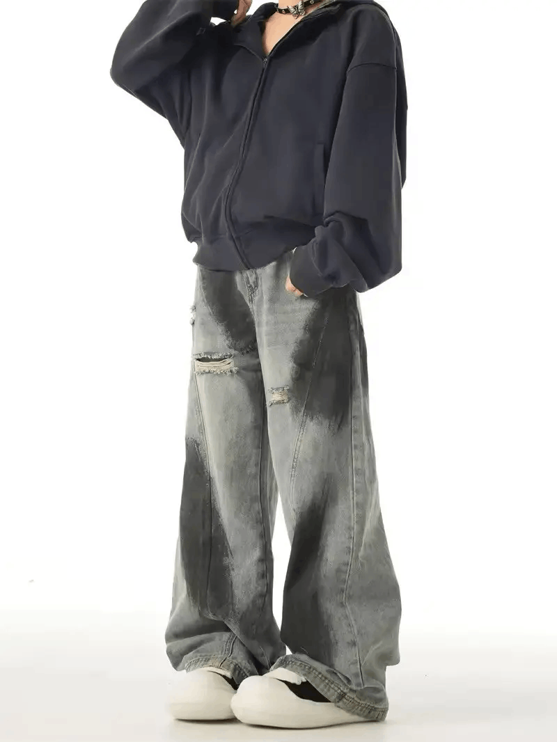 Jean Black-Gray Graffiti-Printed Wide-Leg Jeans Size US 34 / EU 50 - 2 Thumbnail
