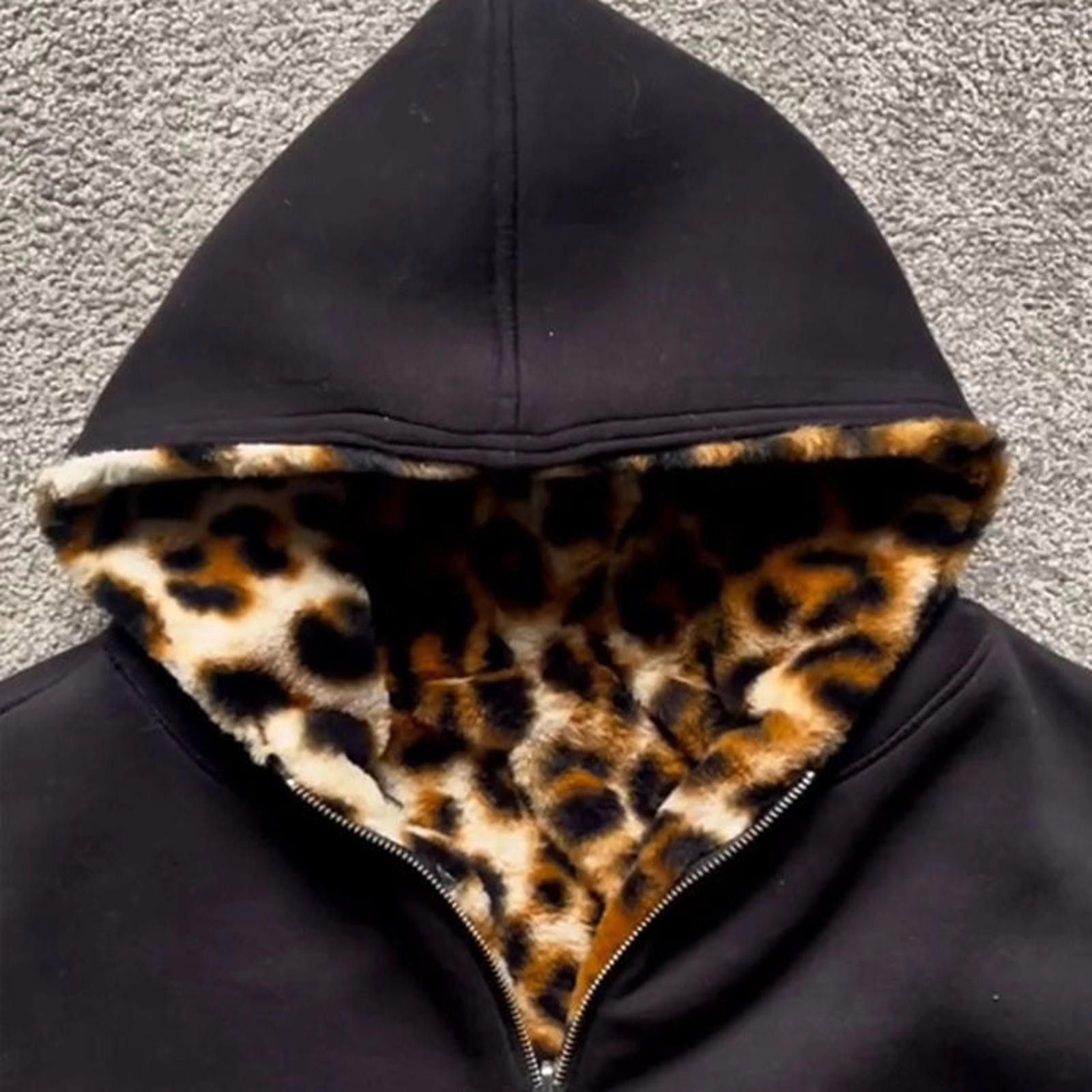 Japanese Brand Black Zip-Up Hoodie with Leopard Print Faux Fur Lining Size US M / EU 48-50 / 2 - 5 Thumbnail