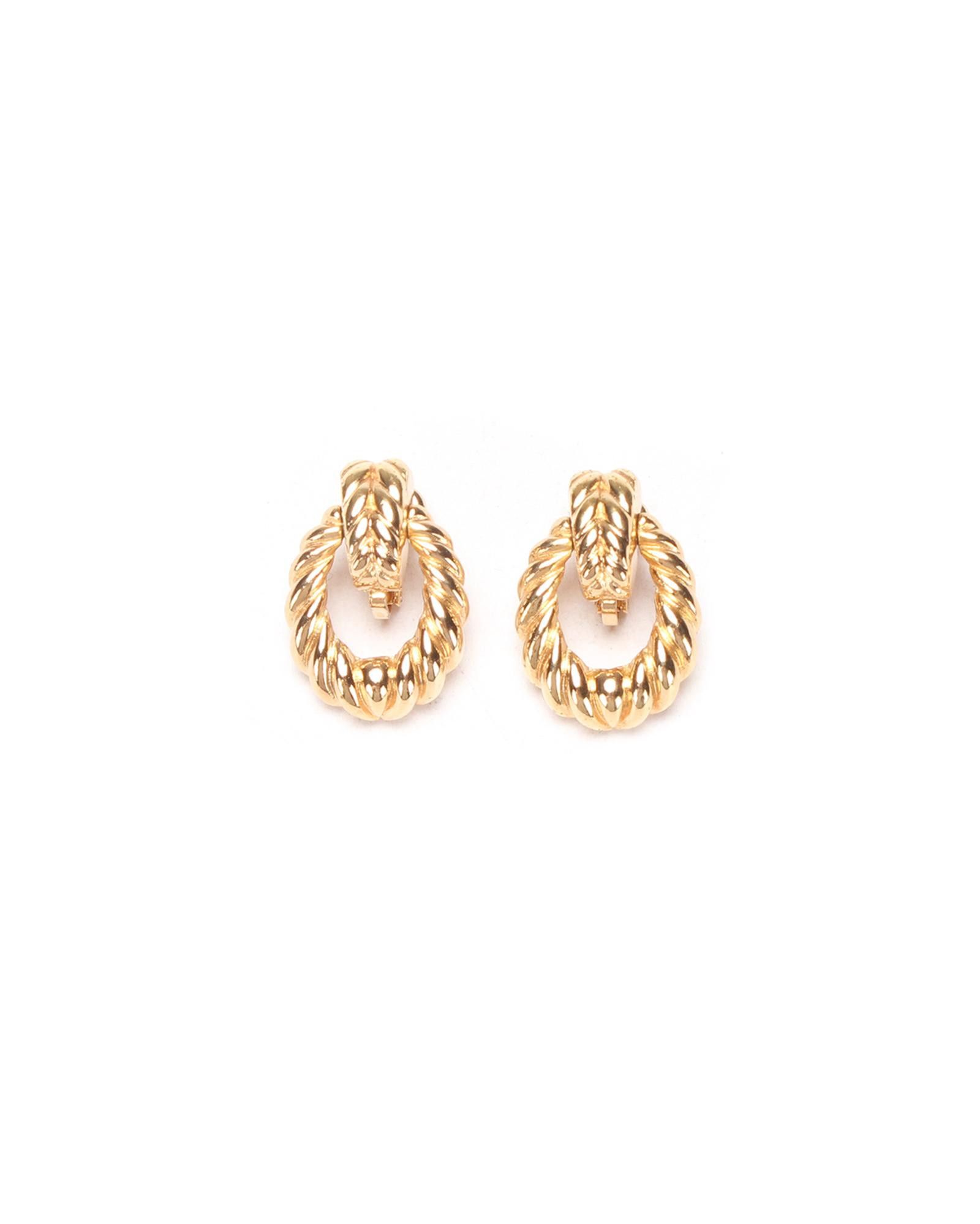 image of Dior Gold Twisted Puff Door Knocker Earrings, Women's