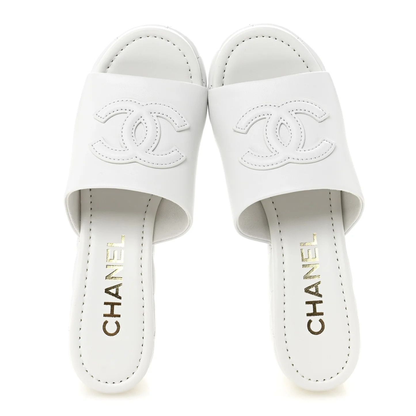 Chanel os11x0526 Lambskin Quilted CC Platform Mules in White Size US 11 / IT 41 - 2 Thumbnail